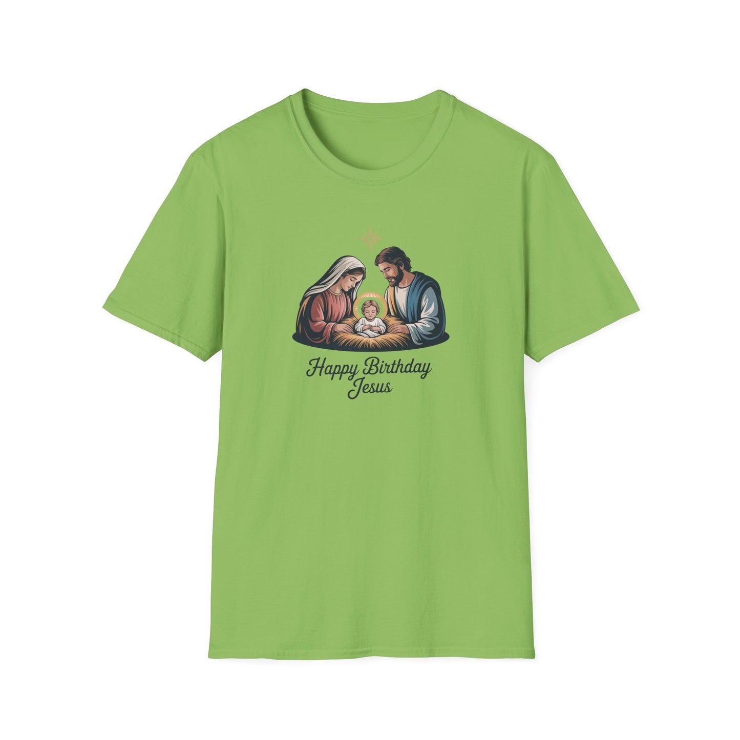 Happy Birthday Jesus Nativity T-Shirt – Christian Christmas Shirt with Mary Joseph & Baby Jesus, Faith Holiday Tee