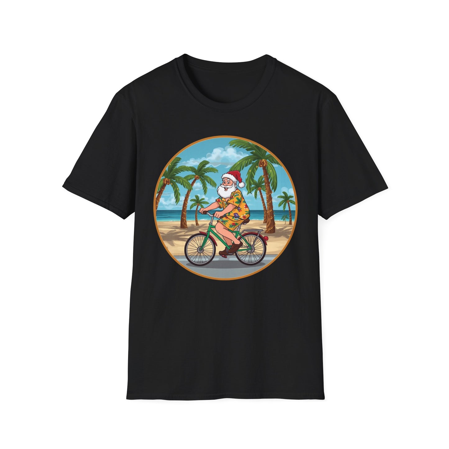 Tropical Santa riding a bicycle shirt, Family Christmas Shirts, Christmas T Shirt, Holiday Shirt, Cute Xmas Shirt for the family, Holiday Gift