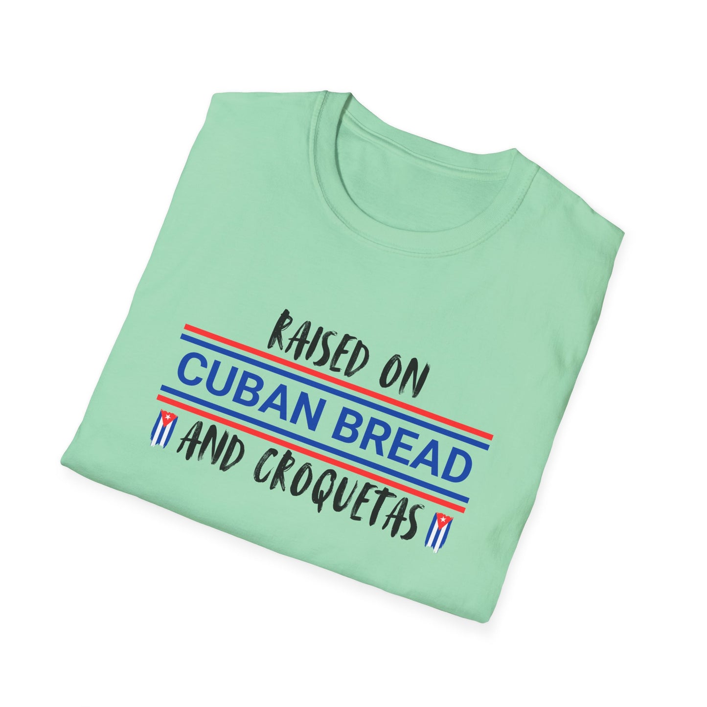 Raised on Cuban Bread and Croquetas T-Shirt, Cute Graphic Tee for Hispanic Heritage, Cuban Food Heritage, Latin roots Tee, Hispanic Gift