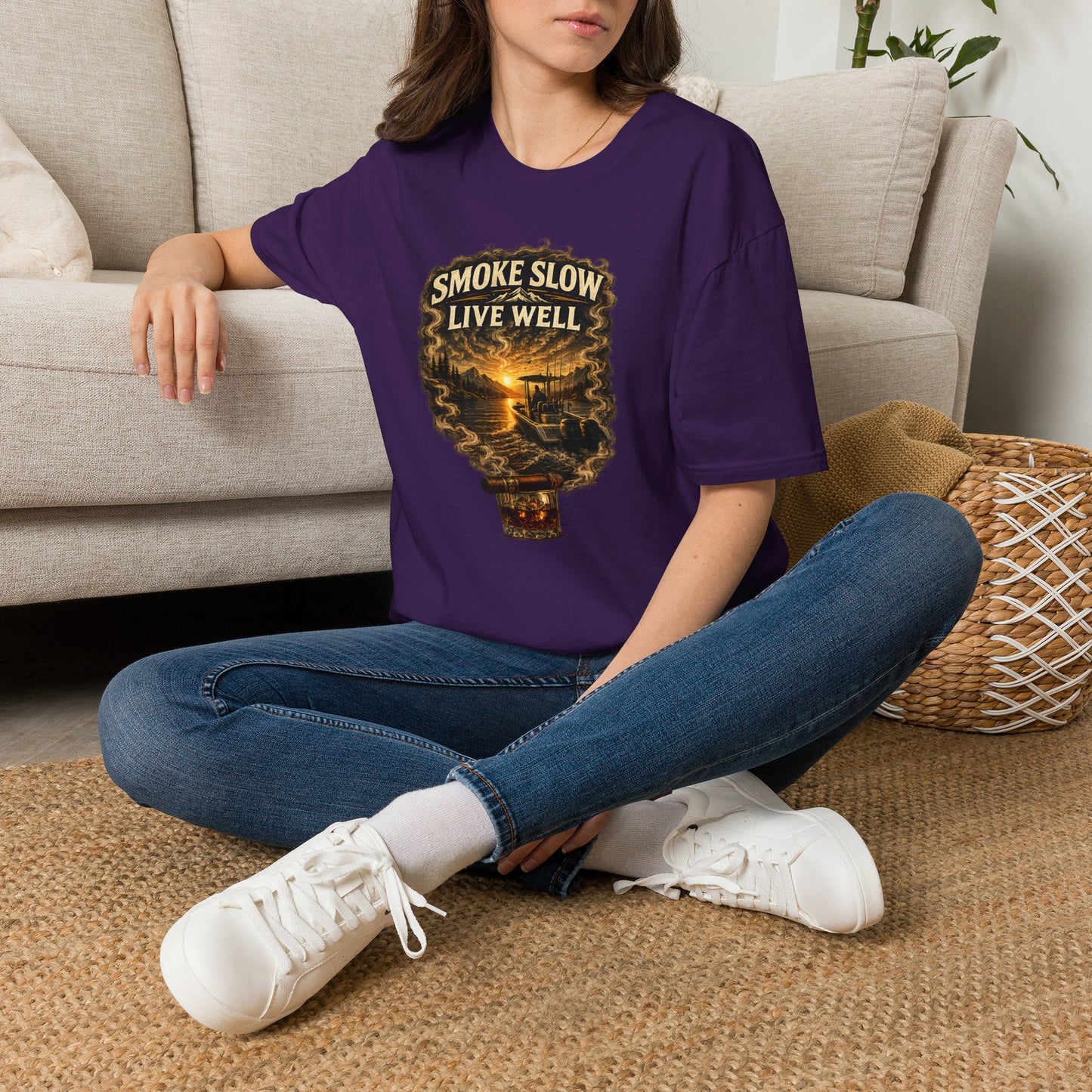 Smoke Slow Live Well Cigar T-Shirt – Whiskey & Outdoor Boating Lifestyle Cigar Tee