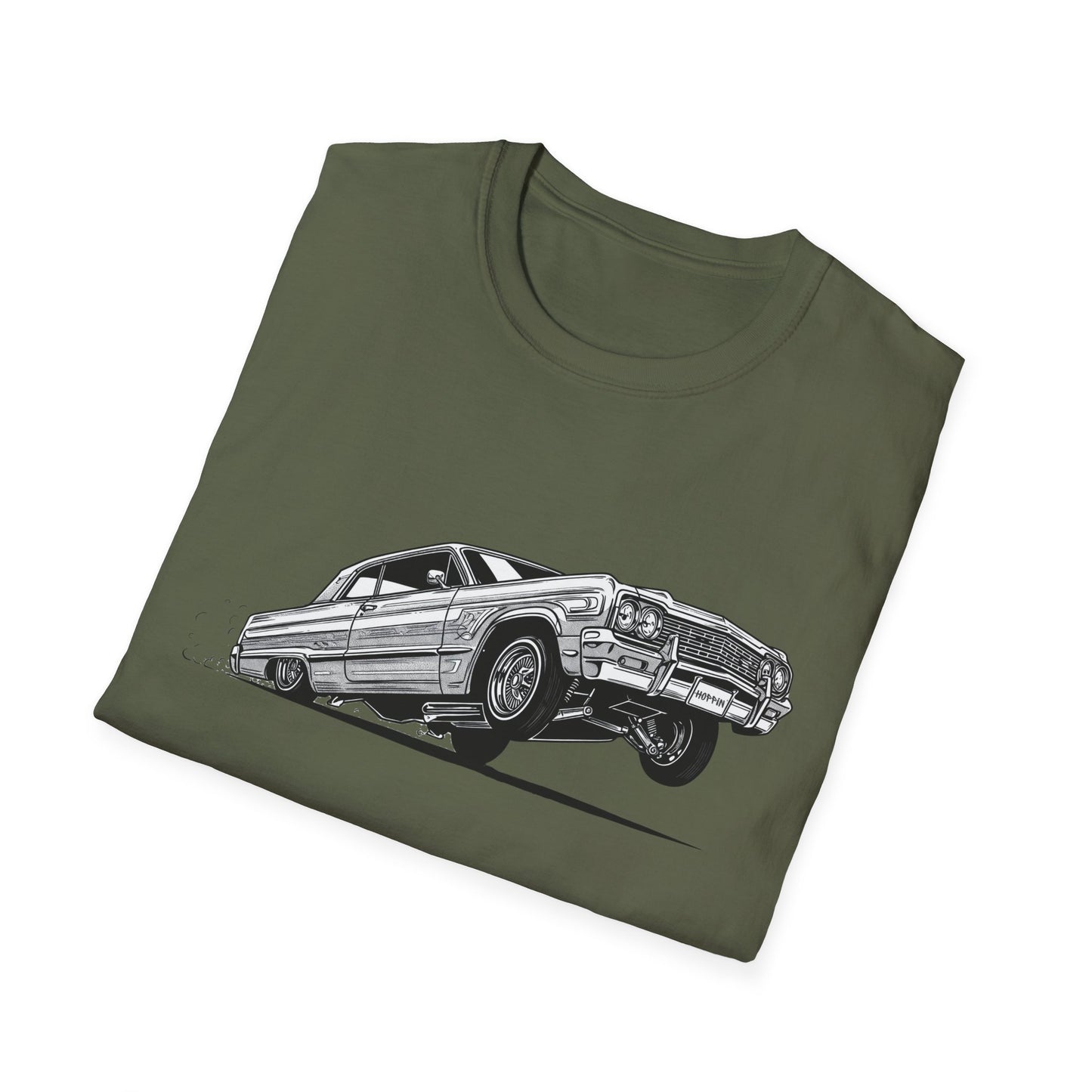 1964 Chevy Impala Hydraulics Lowrider Ink Drawing T-Shirt - Old School Hip Hop Cholo Art Tee Design - Chicano Car Club Graphic Tee