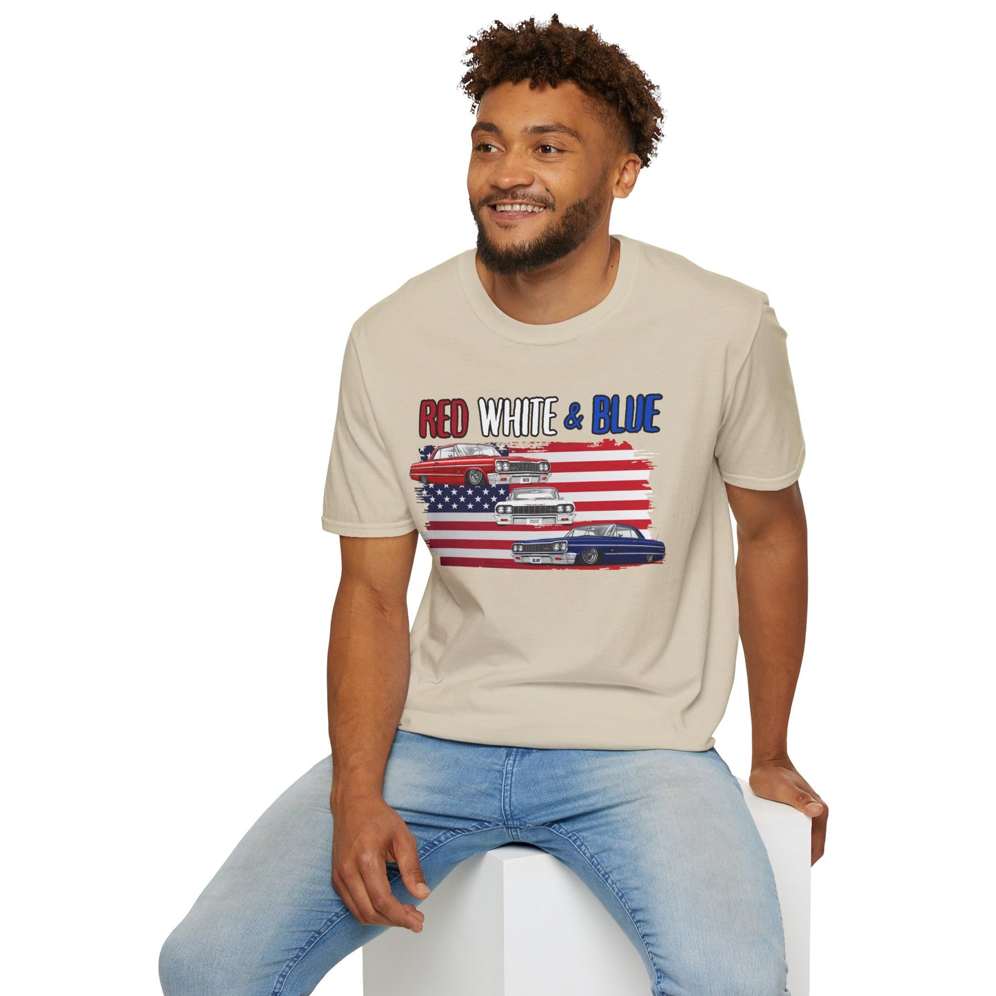 Patriotic Lowrider Shirt, Red White and Blue Car Tee, Classic Car Shirt, 4th of July Car Lover Gift, Unisex Auto Tee