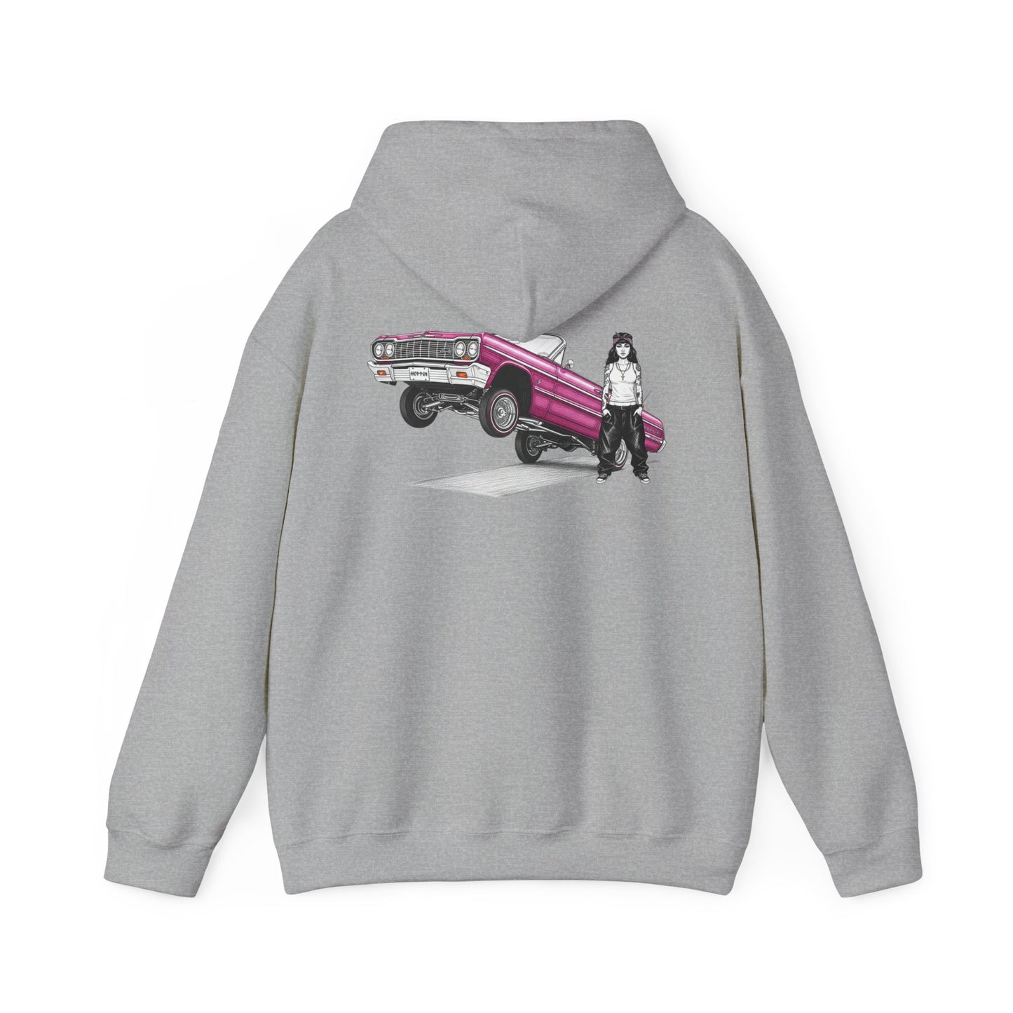 1964 Chevy Impala Hydraulics Lowrider Ink Drawing Hoodie - Old School Hip Hop Cholo Art Design - Chicano Car Club Graphic Hoodie