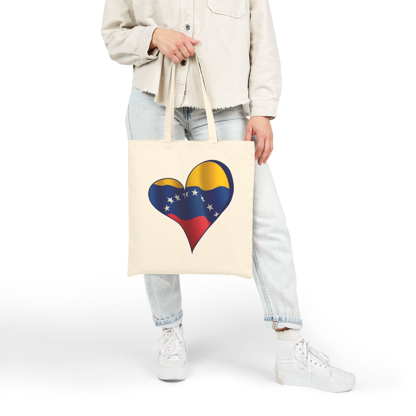 Venezuela Flag Heart Tote Bag, Cotton Canvas Grocery Shopping Beach Handbag, Venezuela Pride Gift, Patriotic Shoulder Bag