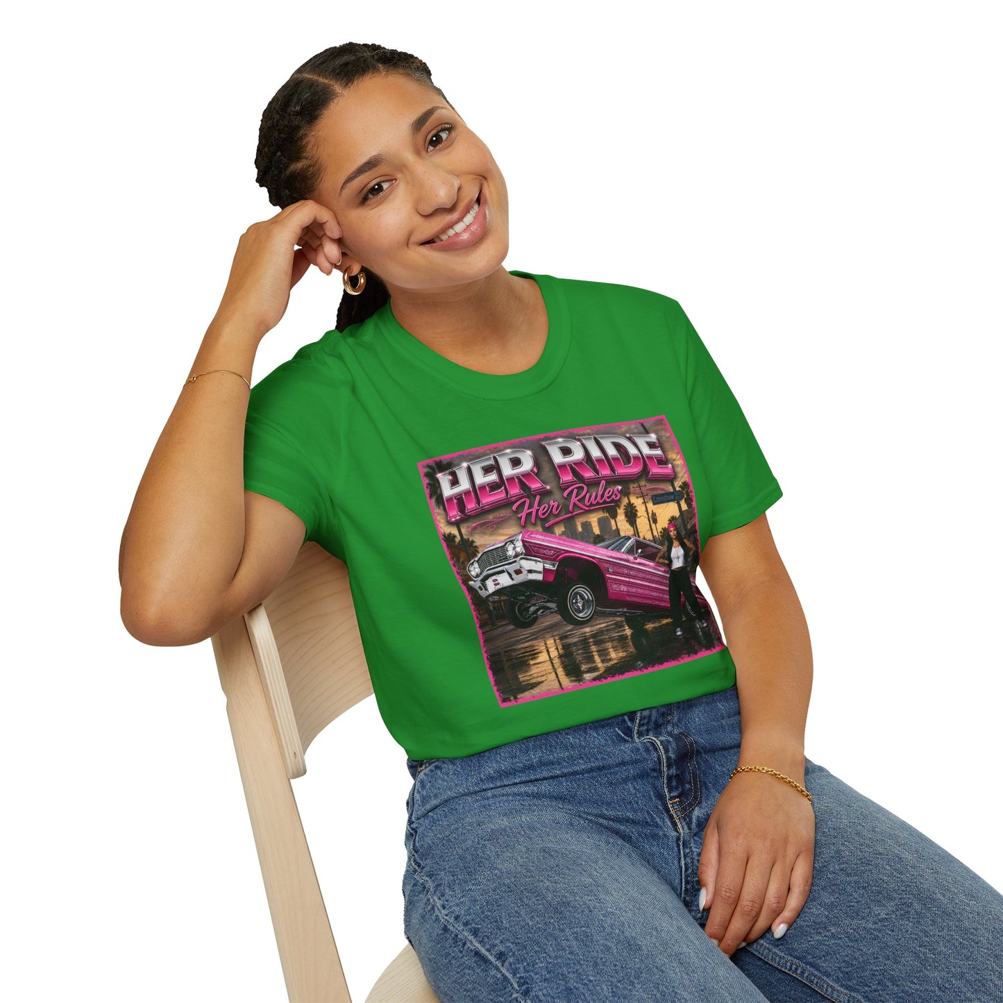 Women Lowrider Shirt, Her Ride Her Rules Tee, Pink Classic Car Graphic Shirt, Car Enthusiast Gift, Retro Auto Tee