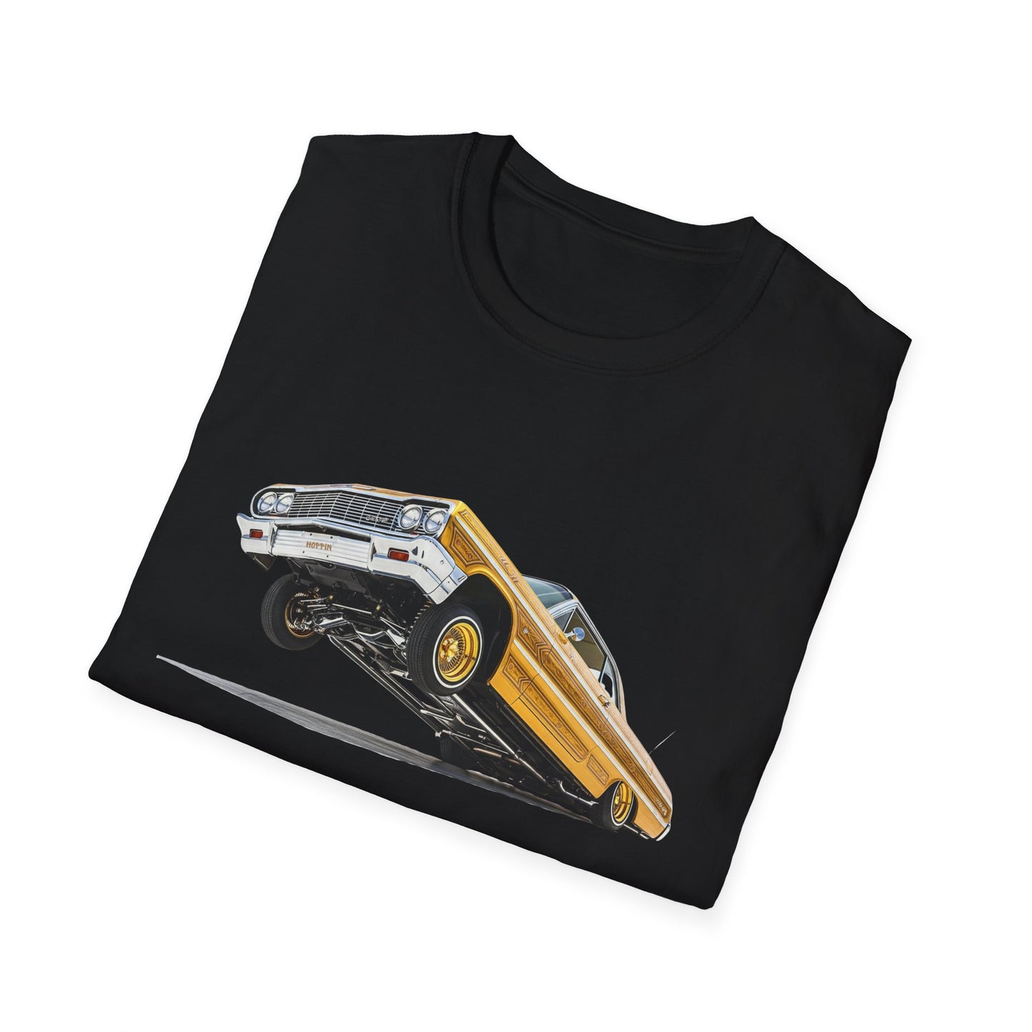 1964 Chevy Impala Hydraulics Lowrider Hoppin' Ink Drawing T-Shirt - Old School Hip Hop Cholo Art Tee Design - Chicano Car Club Graphic Tee