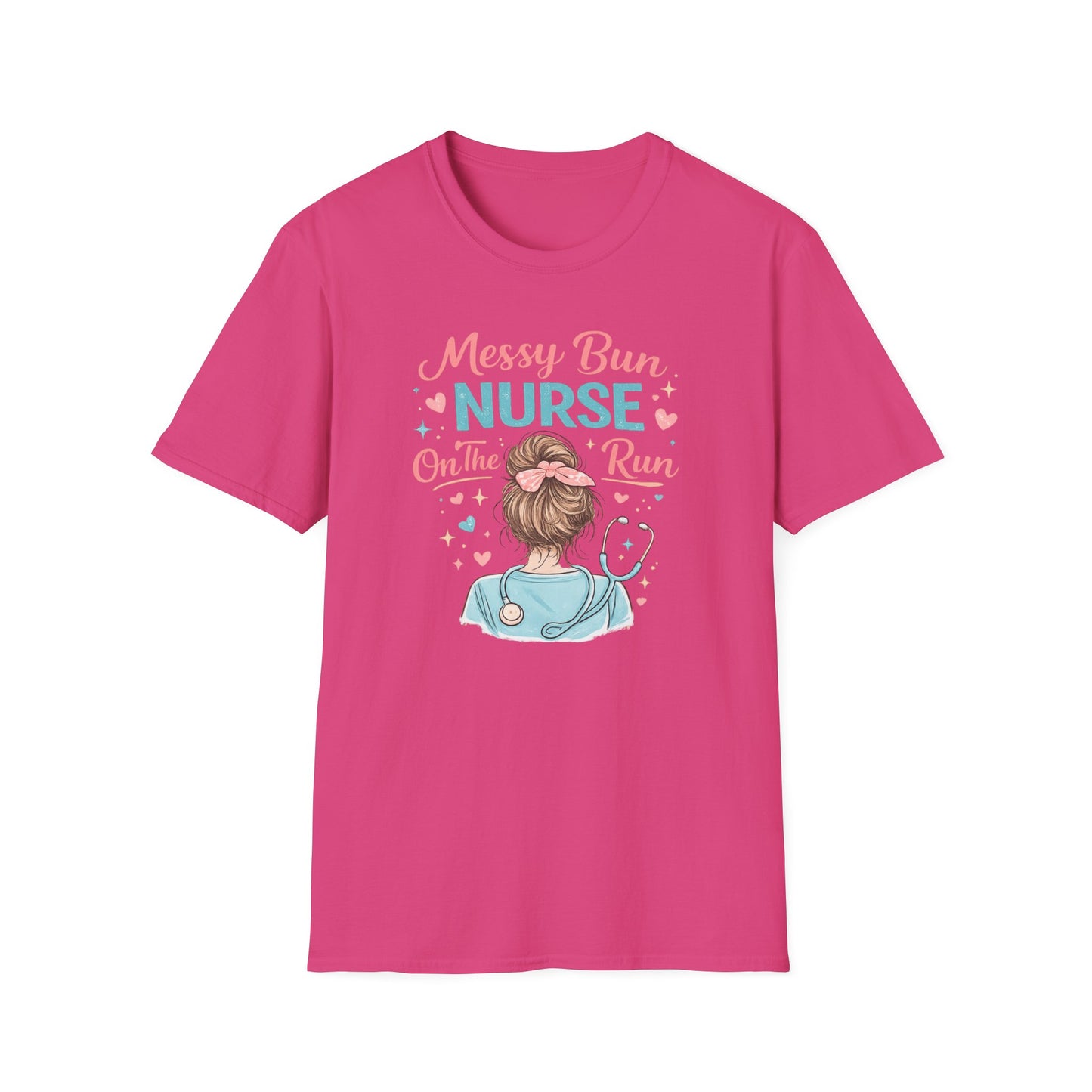 Messy Bun Nurse On The Run Shirt – Cute Nurse T-Shirt for Women – Funny RN CNA Nursing Student Tee – Nurse Gift for Her, Medical Worker Apparel