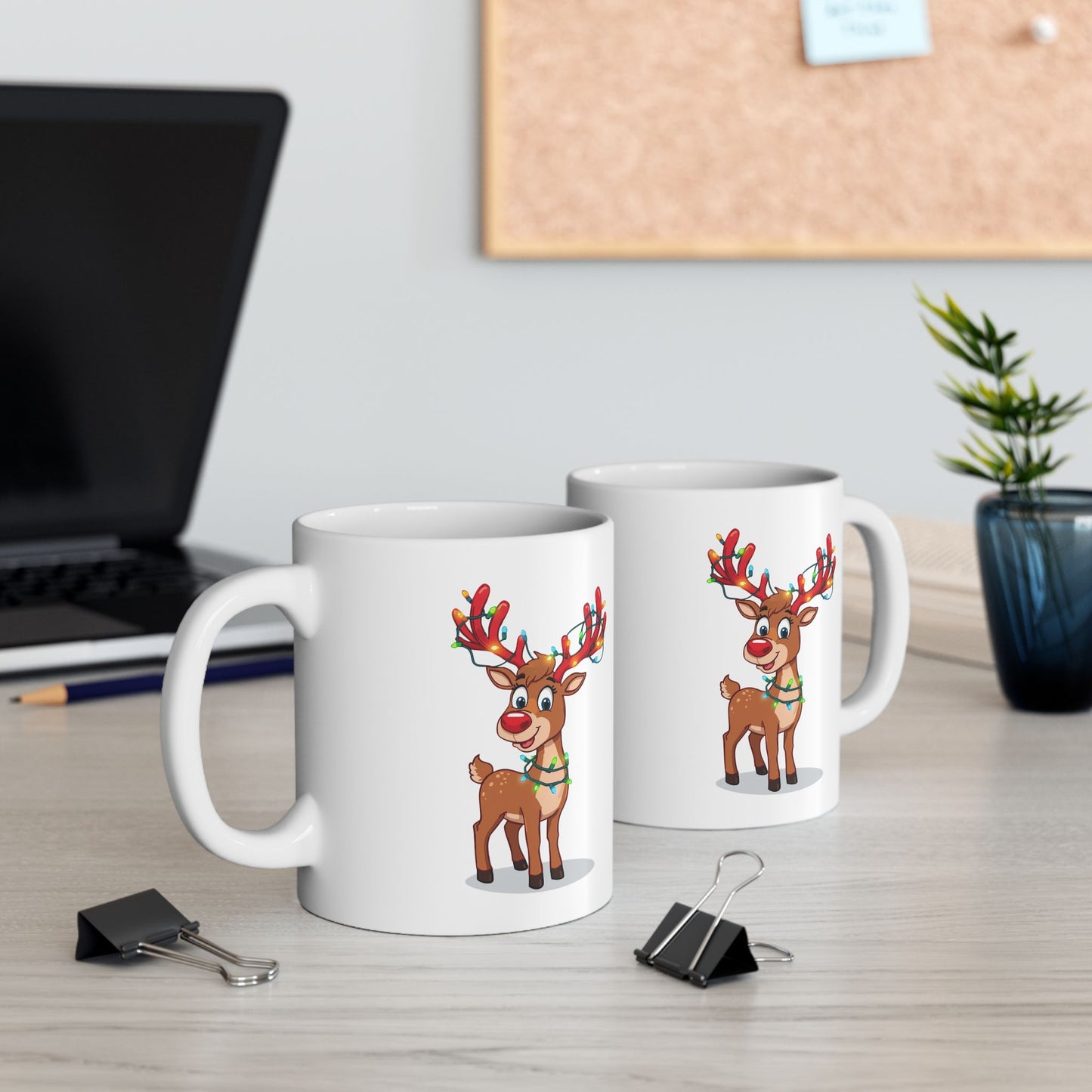 Reindeer Christmas Lights Mug – Cute Holiday Coffee Cup, Festive Reindeer Ceramic Mug, Christmas Gift Idea (11oz/15oz)