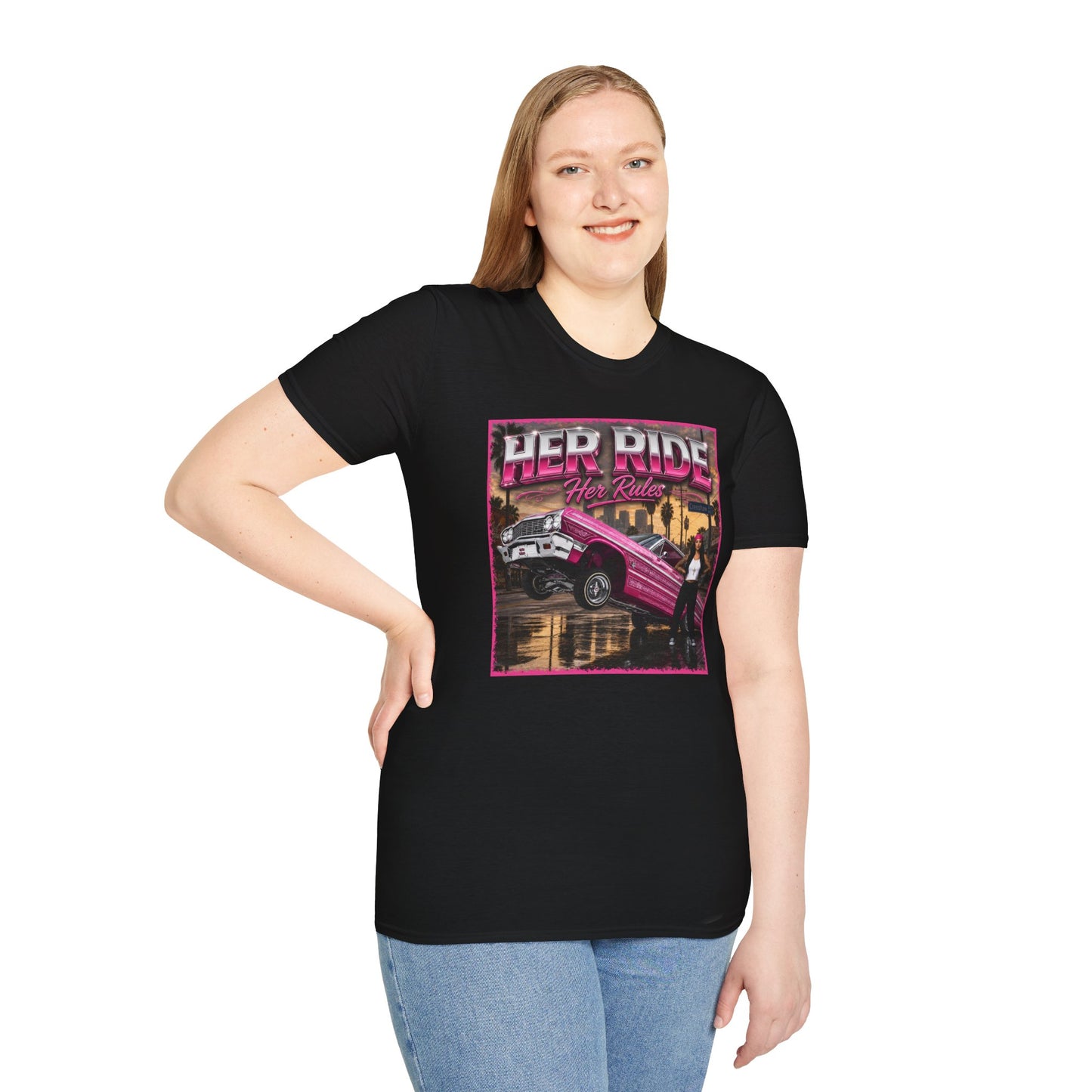 Women Lowrider Shirt, Her Ride Her Rules Tee, Pink Classic Car Graphic Shirt, Car Enthusiast Gift, Retro Auto Tee