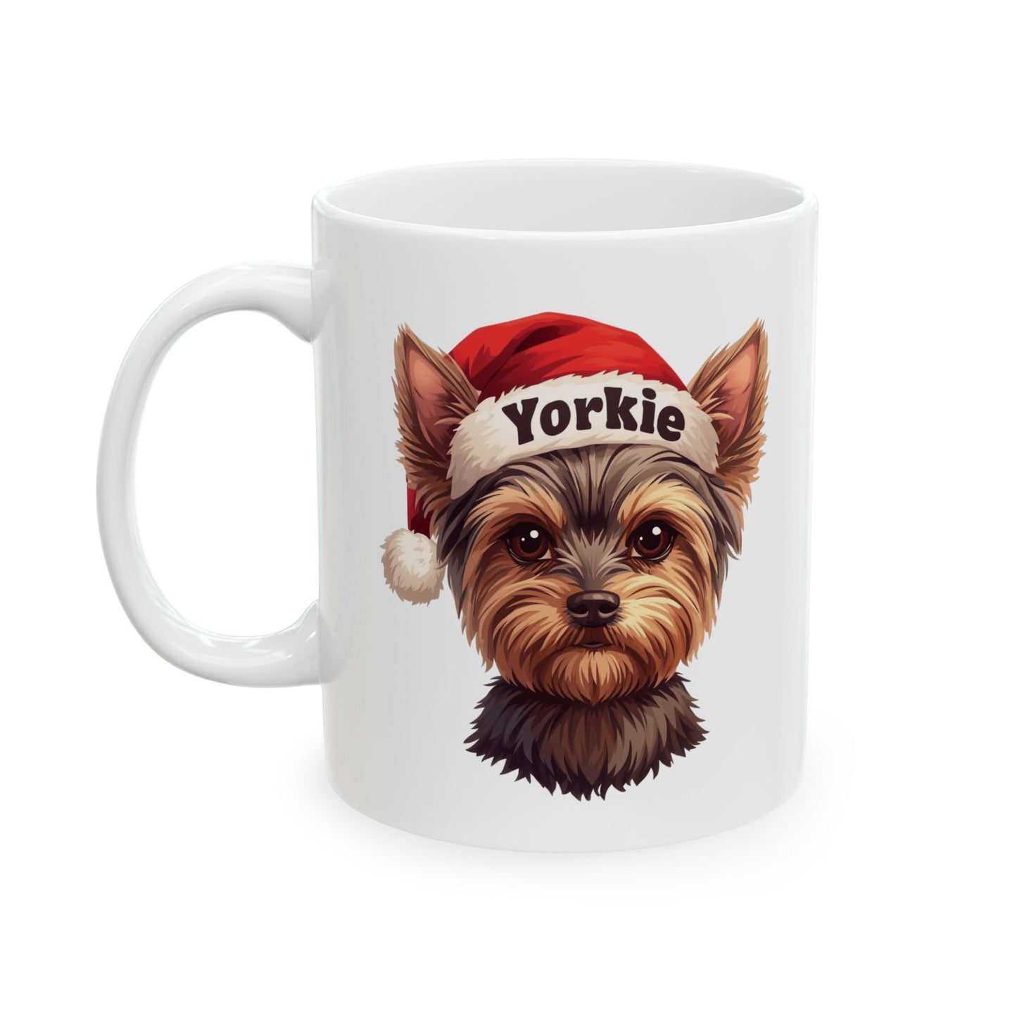 Yorkie Holiday Portrait Mug – Cute Holiday Coffee Cup, Festive Yorkie Ceramic Mug, Christmas Gift Idea (11oz/15oz)