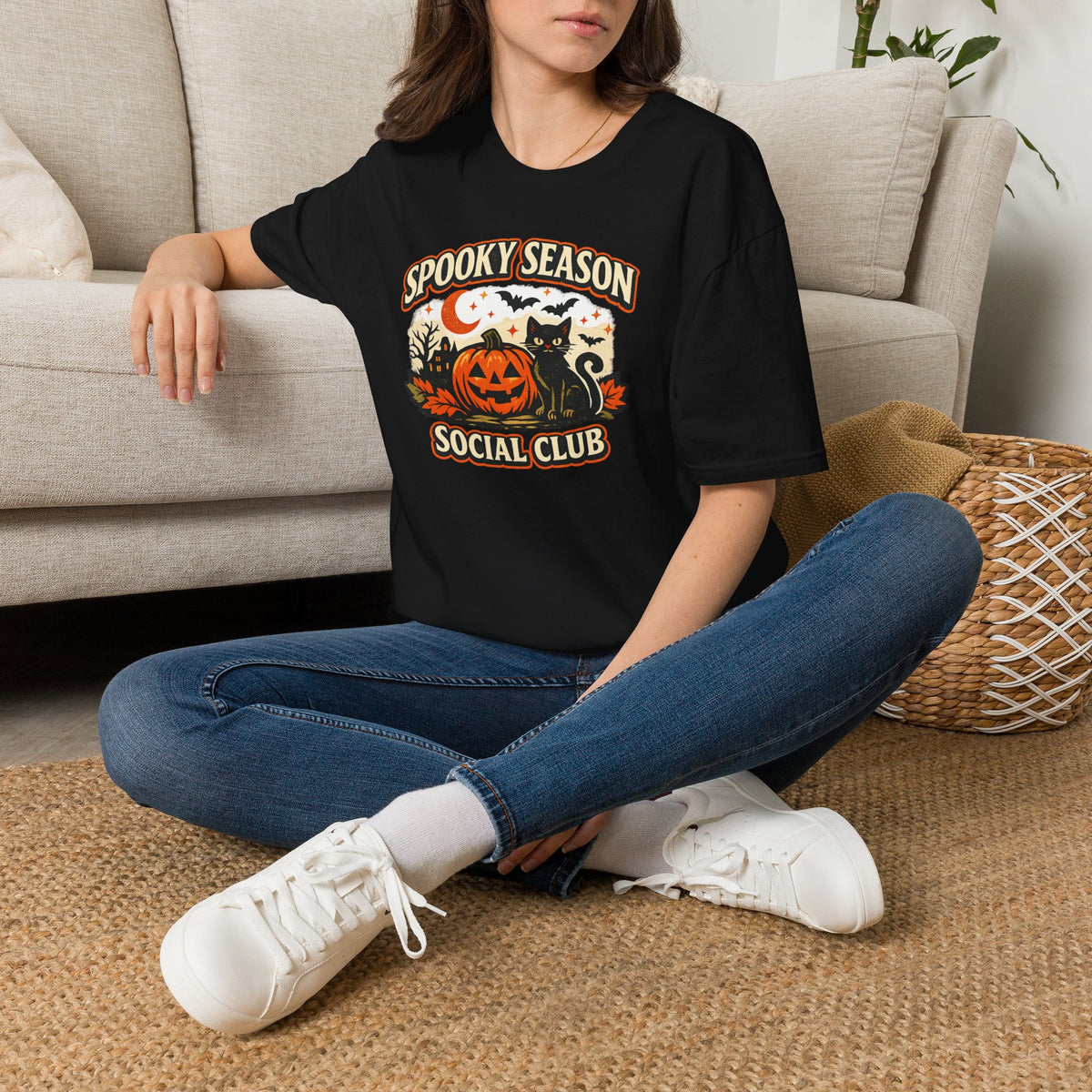 Halloween Black Cat Shirt, Spooky Season Social Club Tee, Pumpkin Cat T-Shirt, Cute Halloween Shirt, Fall Graphic Tee