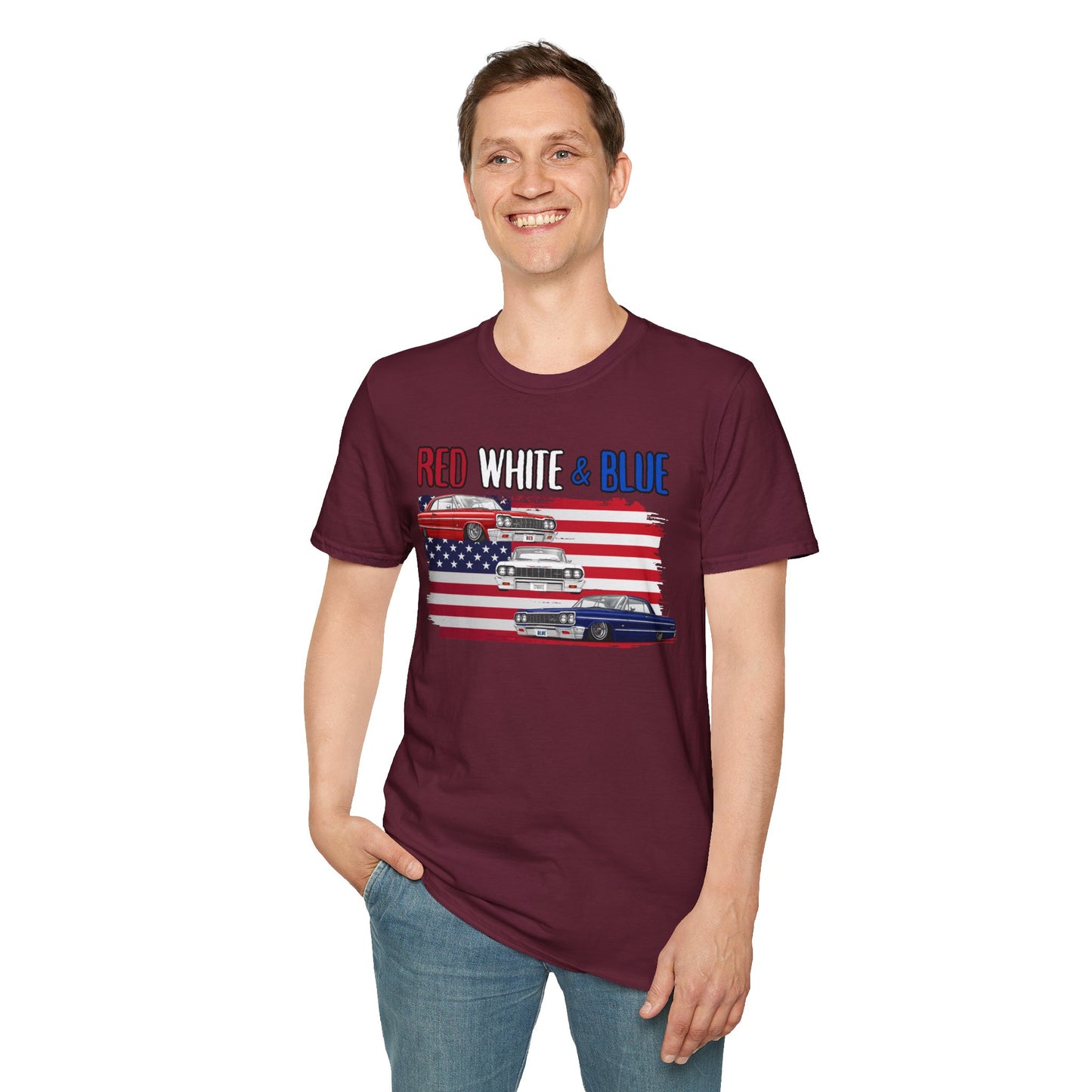 Patriotic Lowrider Shirt, Red White and Blue Car Tee, Classic Car Shirt, 4th of July Car Lover Gift, Unisex Auto Tee