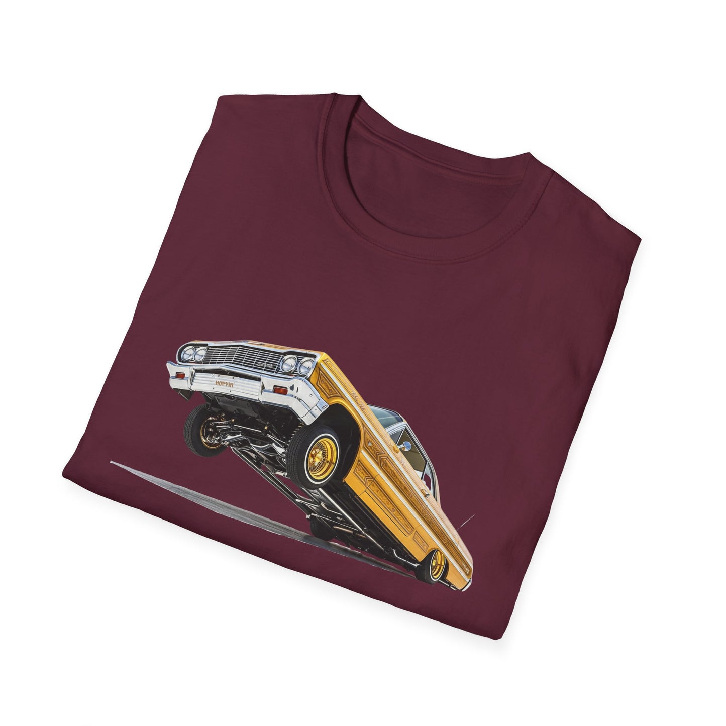 1964 Chevy Impala Hydraulics Lowrider Hoppin' Ink Drawing T-Shirt - Old School Hip Hop Cholo Art Tee Design - Chicano Car Club Graphic Tee