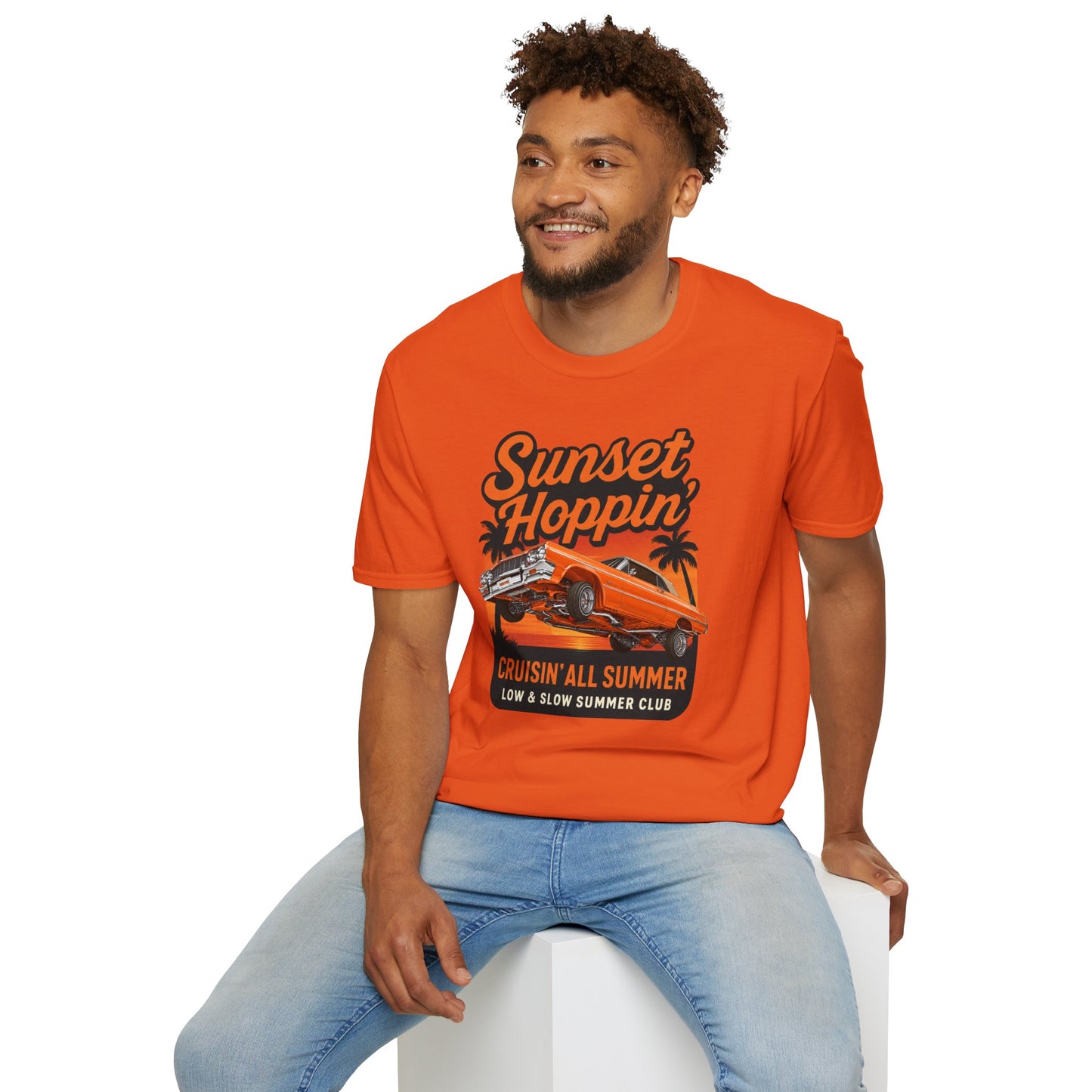 Lowrider Summer Shirt, Sunset Hoppin Tee, Cruisin All Summer Graphic Shirt, Low and Slow Car Tee, Unisex Car Lover Gift