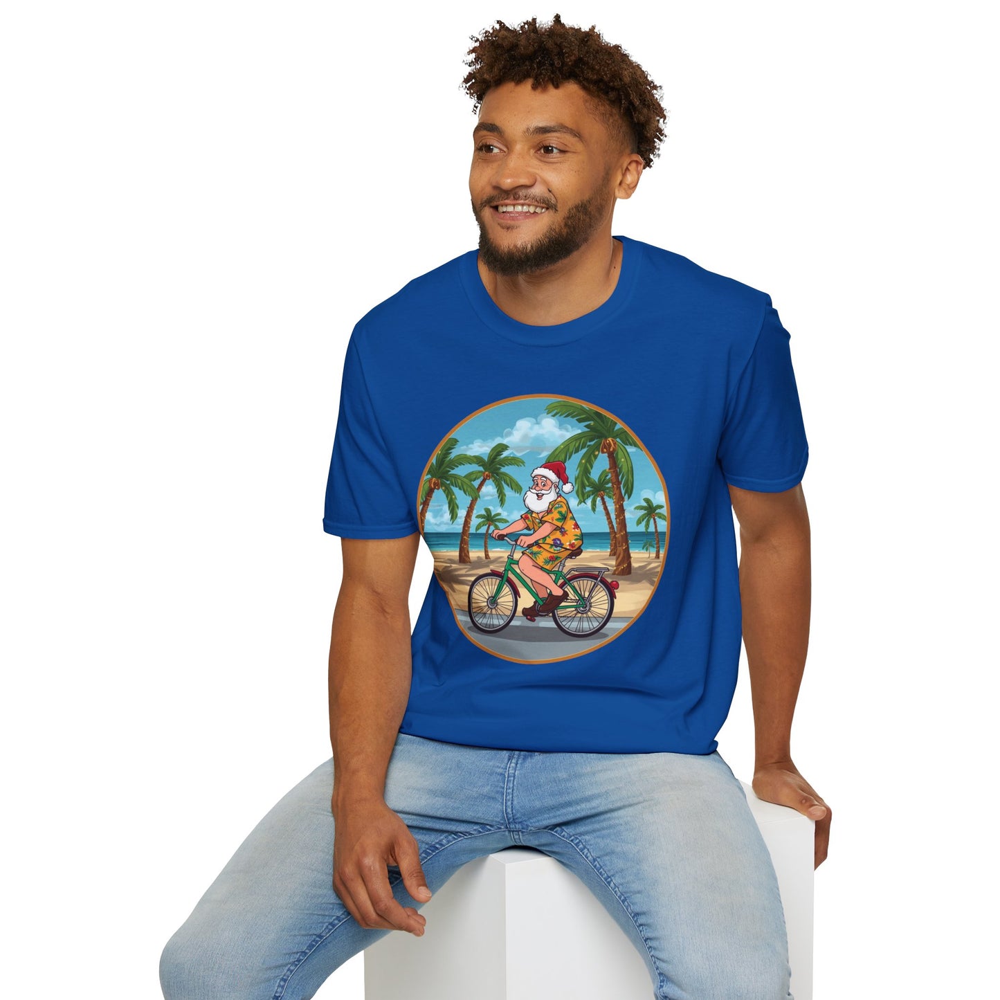 Tropical Santa riding a bicycle shirt, Family Christmas Shirts, Christmas T Shirt, Holiday Shirt, Cute Xmas Shirt for the family, Holiday Gift