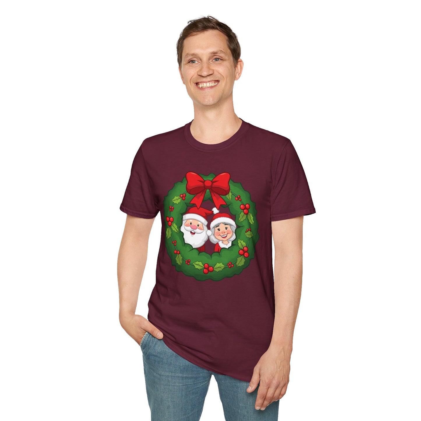 Santa and Mrs. Claus in a Wreath Shirt, Family Christmas Shirts, Christmas T Shirt, Holiday Shirt, Cute Xmas Shirt for the family, Holiday Gift