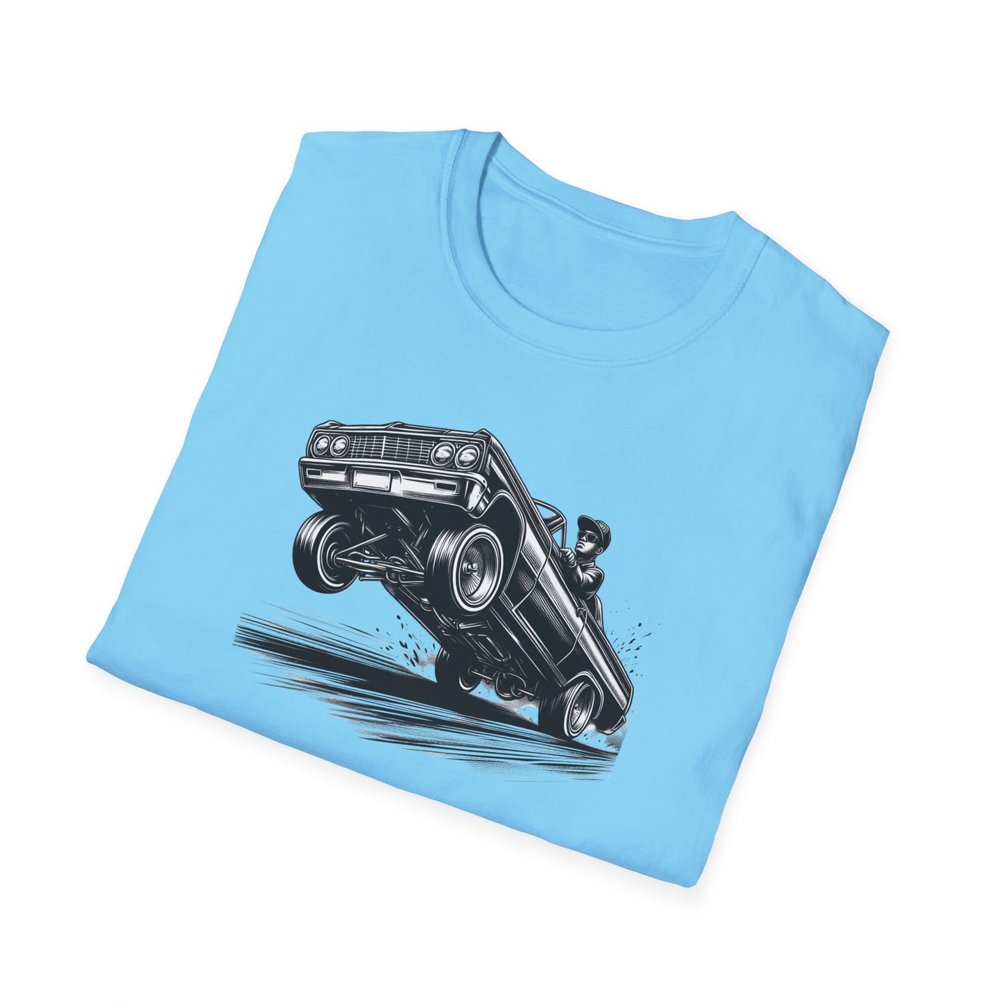 1964 Chevy Impala Hydraulics Lowrider Ink Drawing T-Shirt - Old School Hip Hop Cholo Art Tee Design - Chicano Car Club Graphic Tee