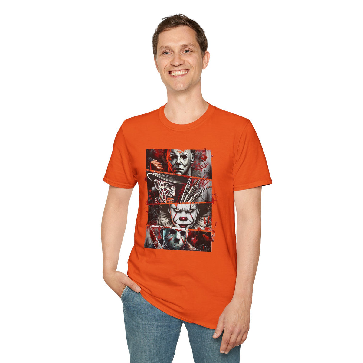 Horror Movie Villains Halloween Softstyle T-Shirt, Scary Movie Tee, Halloween Shirt, Horror Movie Fan Gift, Horror Movie Characters