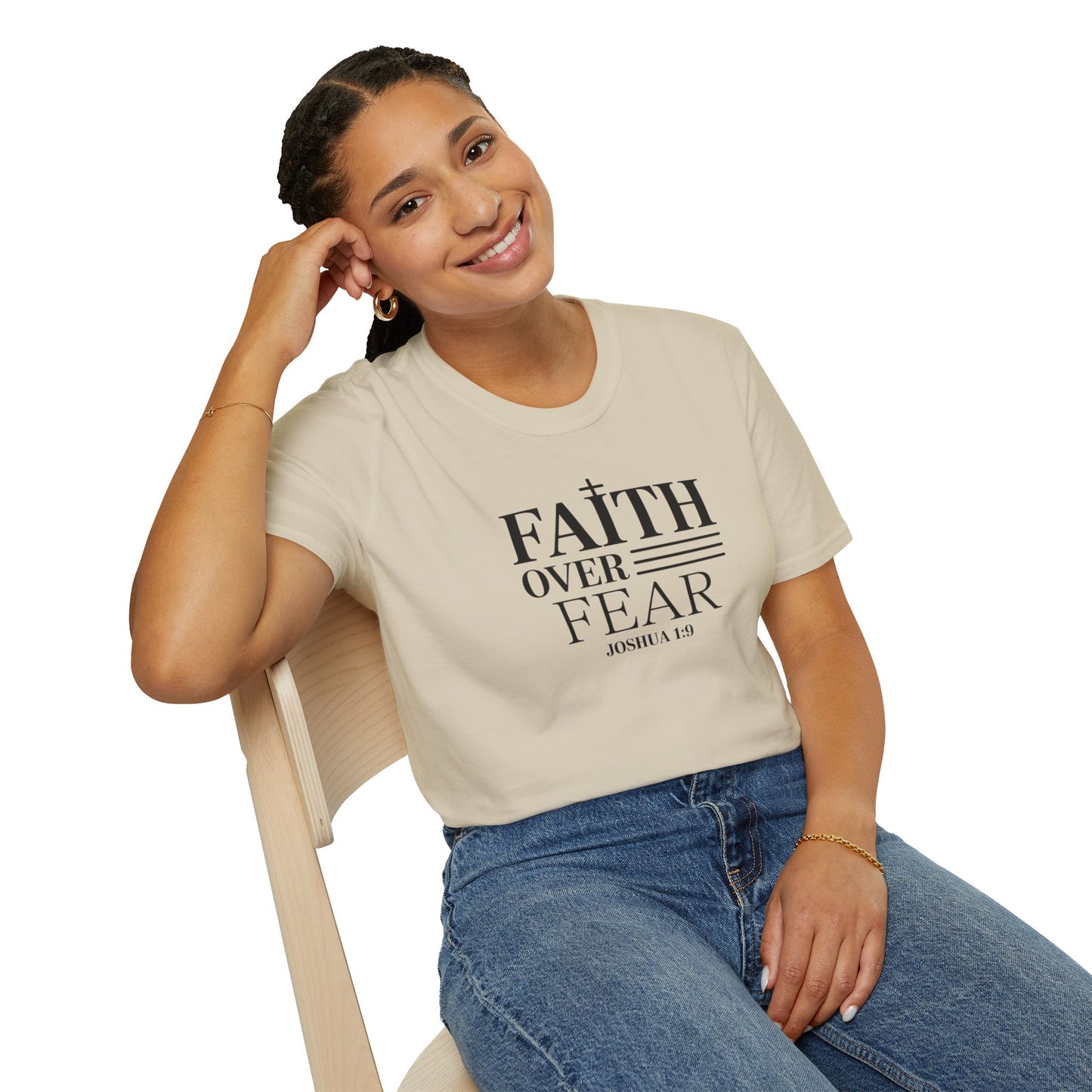 Faith Over Fear T-Shirt – Joshua 1:9 Bible Verse Shirt, Christian Inspirational Scripture Tee