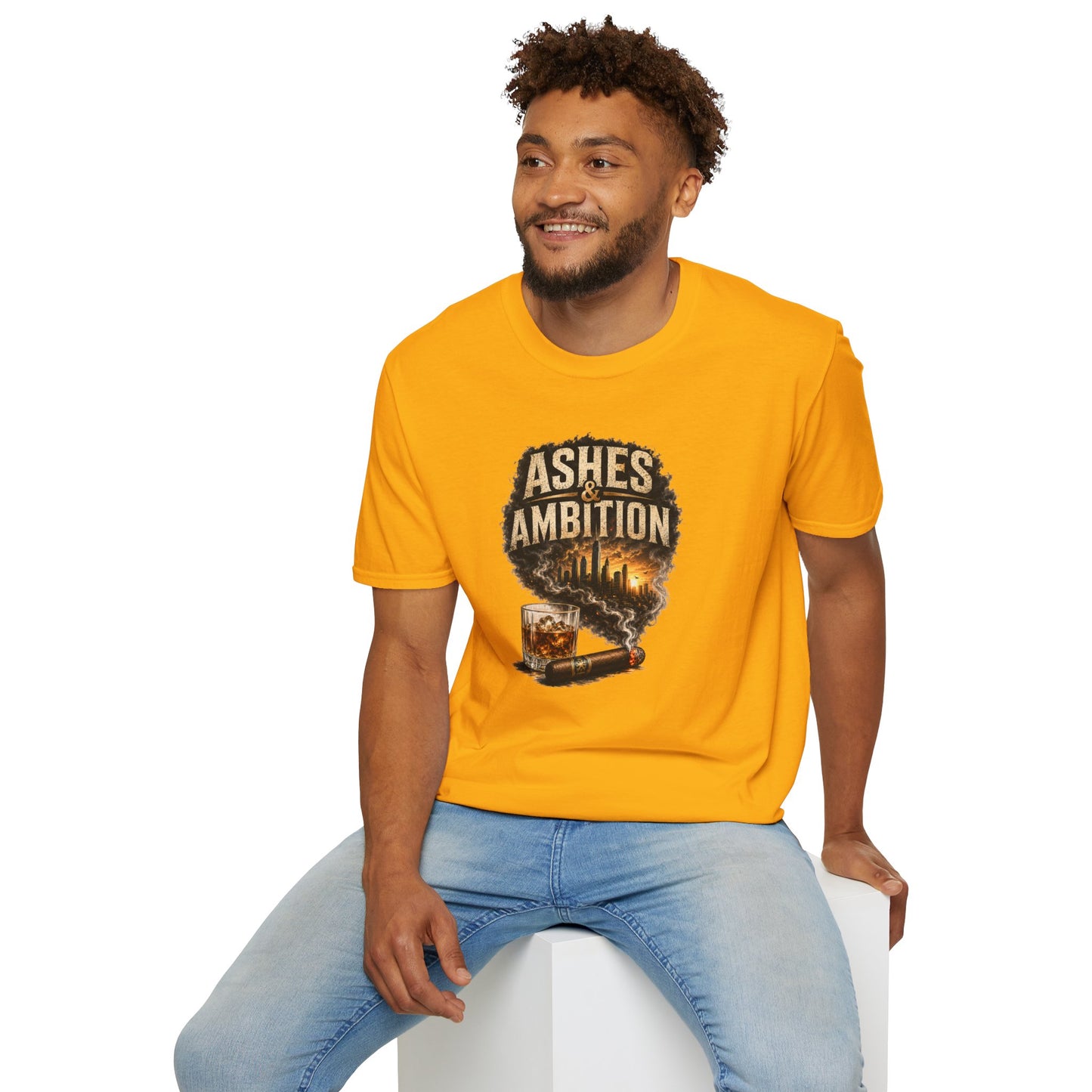 Ashes & Ambition Cigar T-Shirt – Whiskey, Success & Hustle Lifestyle Tee