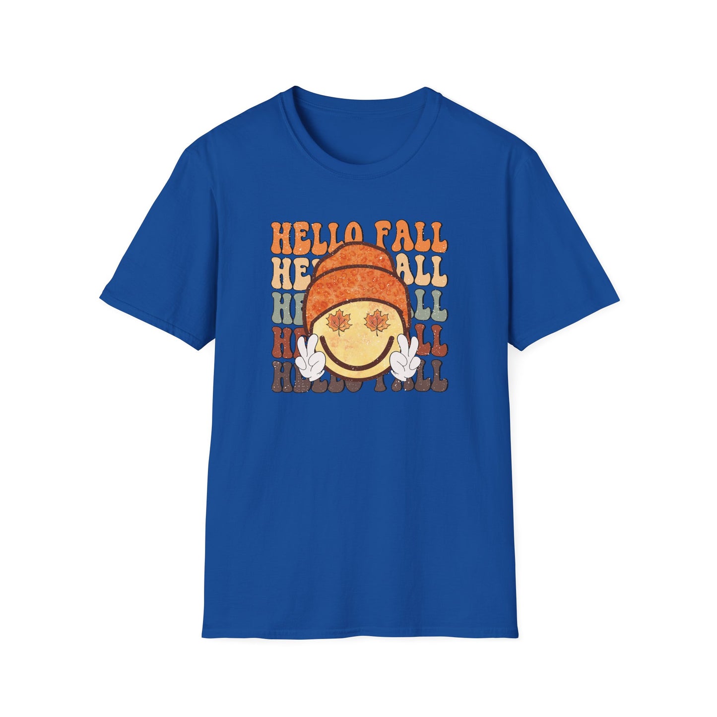 Hello Fall Happy Face Peace T-Shirt, Autumn Graphic Tee, Relaxing Casual Top, Seasonal Clothing, Thanksgiving Tee, Friendsgiving gift