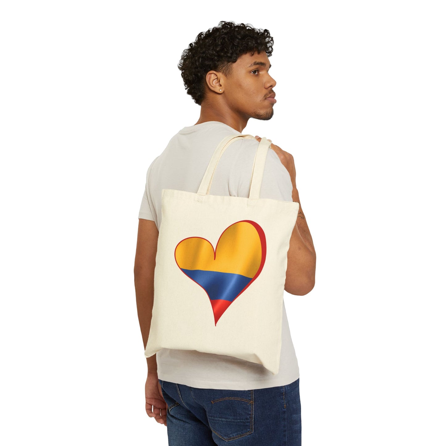 Colombia Flag Heart Tote Bag, Cotton Canvas Grocery Shopping Beach Handbag, Colombian Pride Gift, Patriotic Shoulder Bag