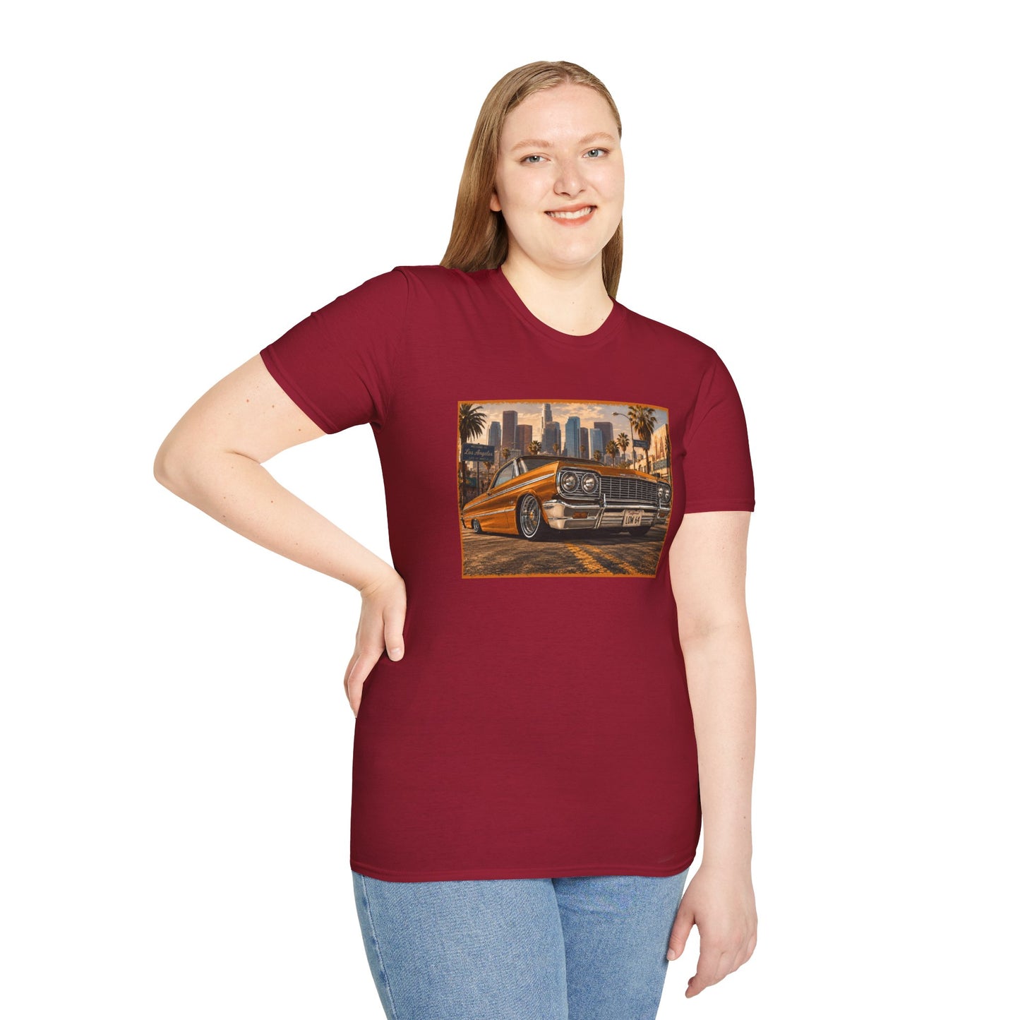 Los Angeles Lowrider T-Shirt, Orange Classic Car Graphic Tee, 1964 Style Car Shirt for Car Lovers
