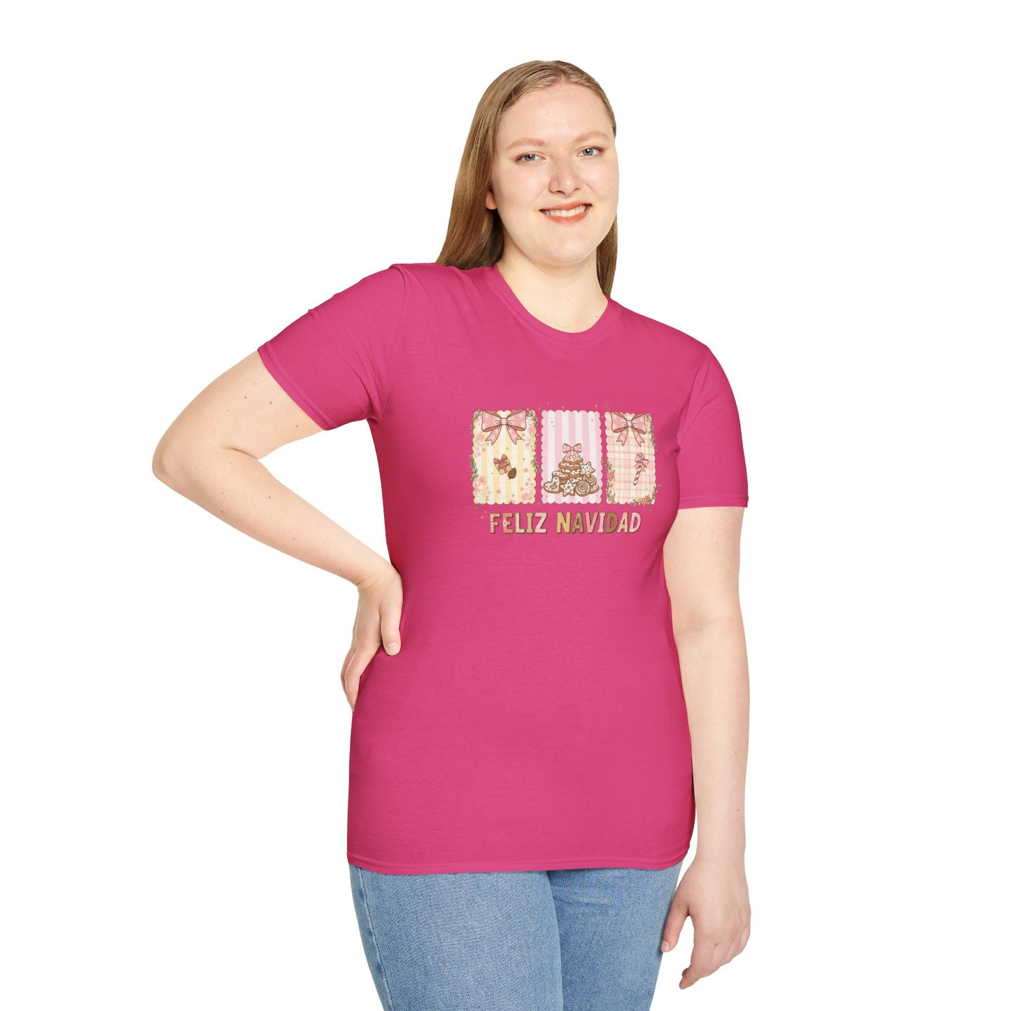 Feliz Navidad Christmas T-Shirt – Cute Pastel Holiday Tee with Bows & Gingerbread Design, Festive Spanish Christmas Shirt