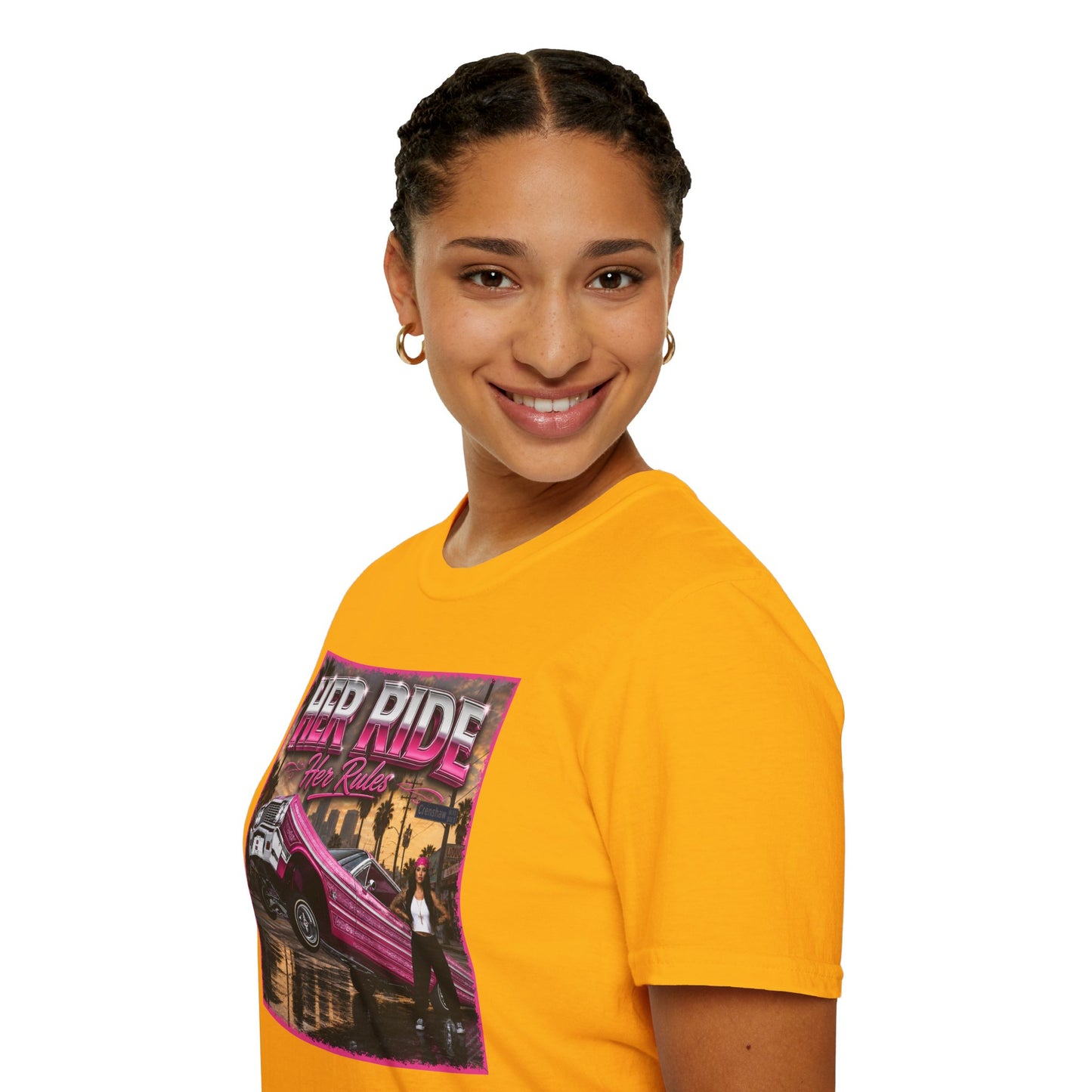 Women Lowrider Shirt, Her Ride Her Rules Tee, Pink Classic Car Graphic Shirt, Car Enthusiast Gift, Retro Auto Tee