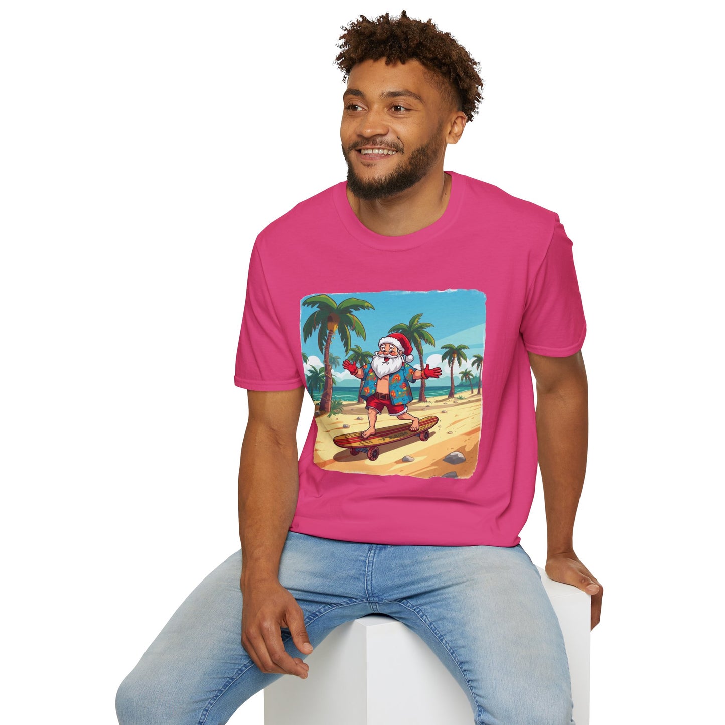 Tropical Santa riding a longboard shirt, Family Christmas Shirts, Christmas T Shirt, Holiday Shirt, Cute Xmas Shirt for the family, Holiday Gift