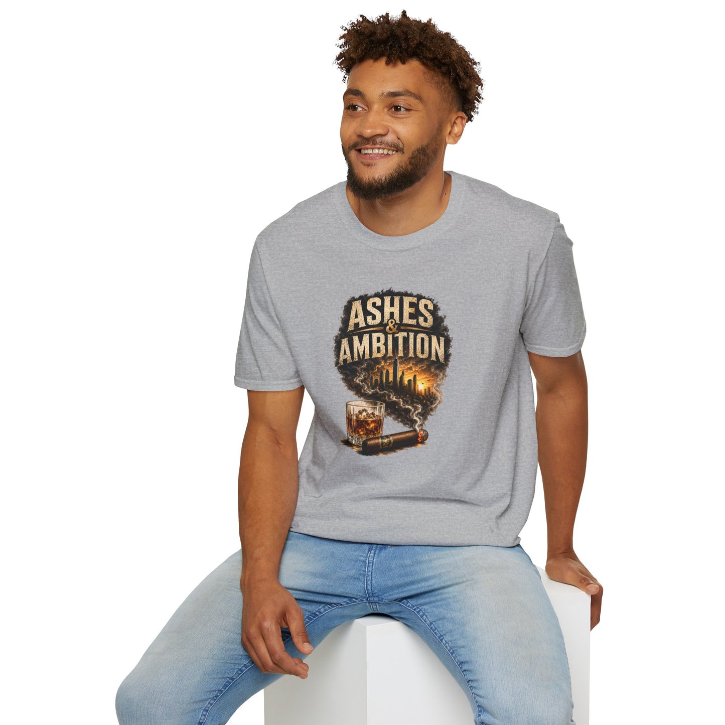 Ashes & Ambition Cigar T-Shirt – Whiskey, Success & Hustle Lifestyle Tee