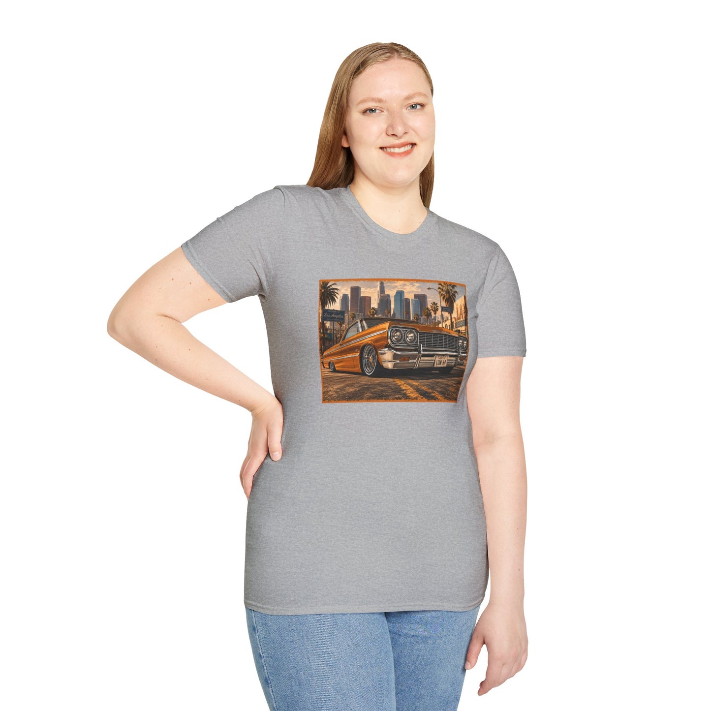 Los Angeles Lowrider T-Shirt, Orange Classic Car Graphic Tee, 1964 Style Car Shirt for Car Lovers