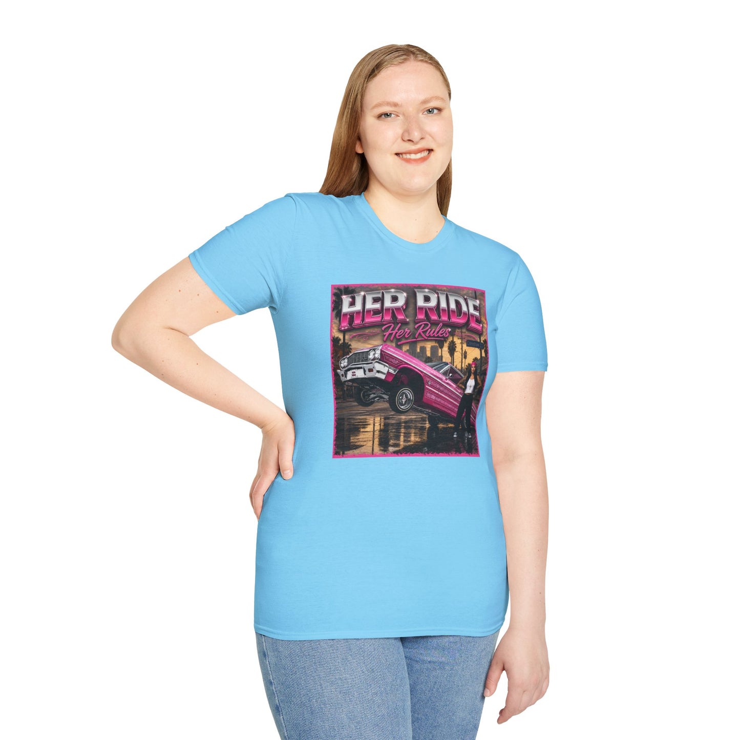 Women Lowrider Shirt, Her Ride Her Rules Tee, Pink Classic Car Graphic Shirt, Car Enthusiast Gift, Retro Auto Tee