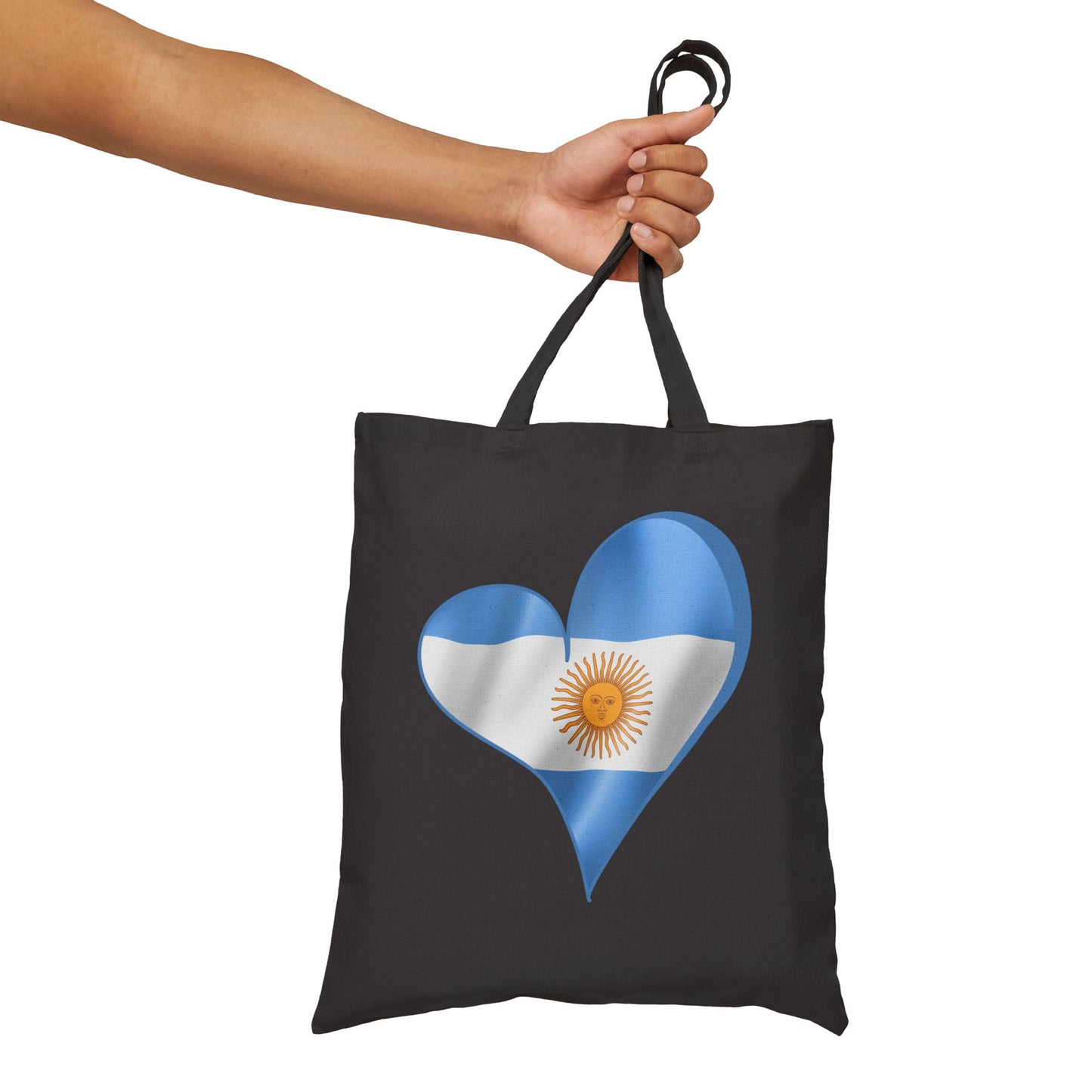 Argentina Flag Heart Tote Bag, Cotton Canvas Shopping Beach Handbag, Argentina Pride Gift, Patriotic Shoulder Bag, Reusable Eco-Friendly