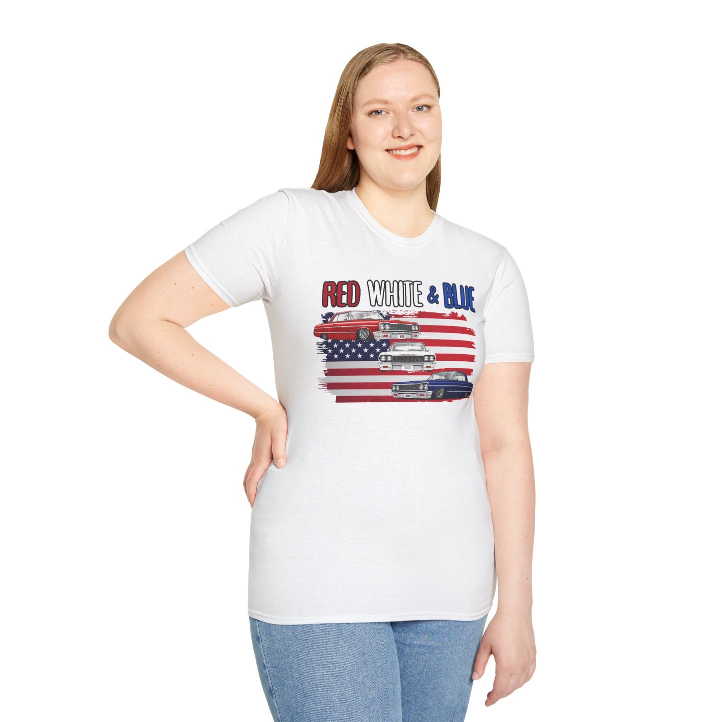 Patriotic Lowrider Shirt, Red White and Blue Car Tee, Classic Car Shirt, 4th of July Car Lover Gift, Unisex Auto Tee