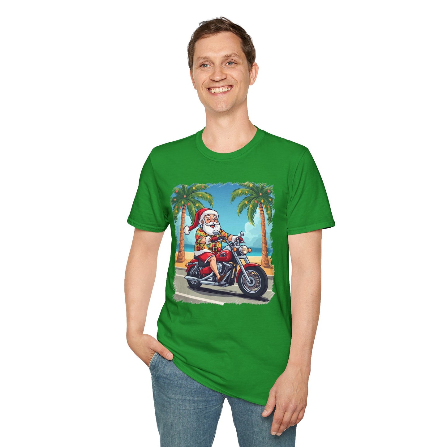 Tropical Santa riding a motorcycle shirt, Family Christmas Shirts, Christmas T Shirt, Holiday Shirt, Cute Xmas Shirt for the family, Holiday Gift