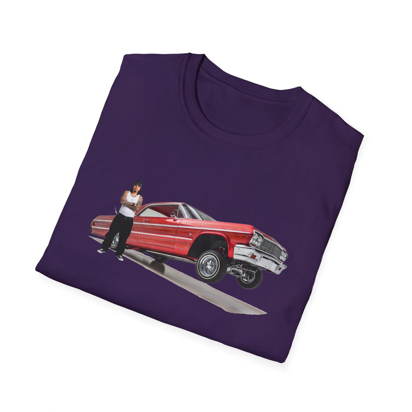 1964 Chevy Impala Hydraulics Lowrider Hoppin' graphic T-Shirt - Old School Hip Hop Cholo Art Tee Design - Chicano Car Club Graphic Tee