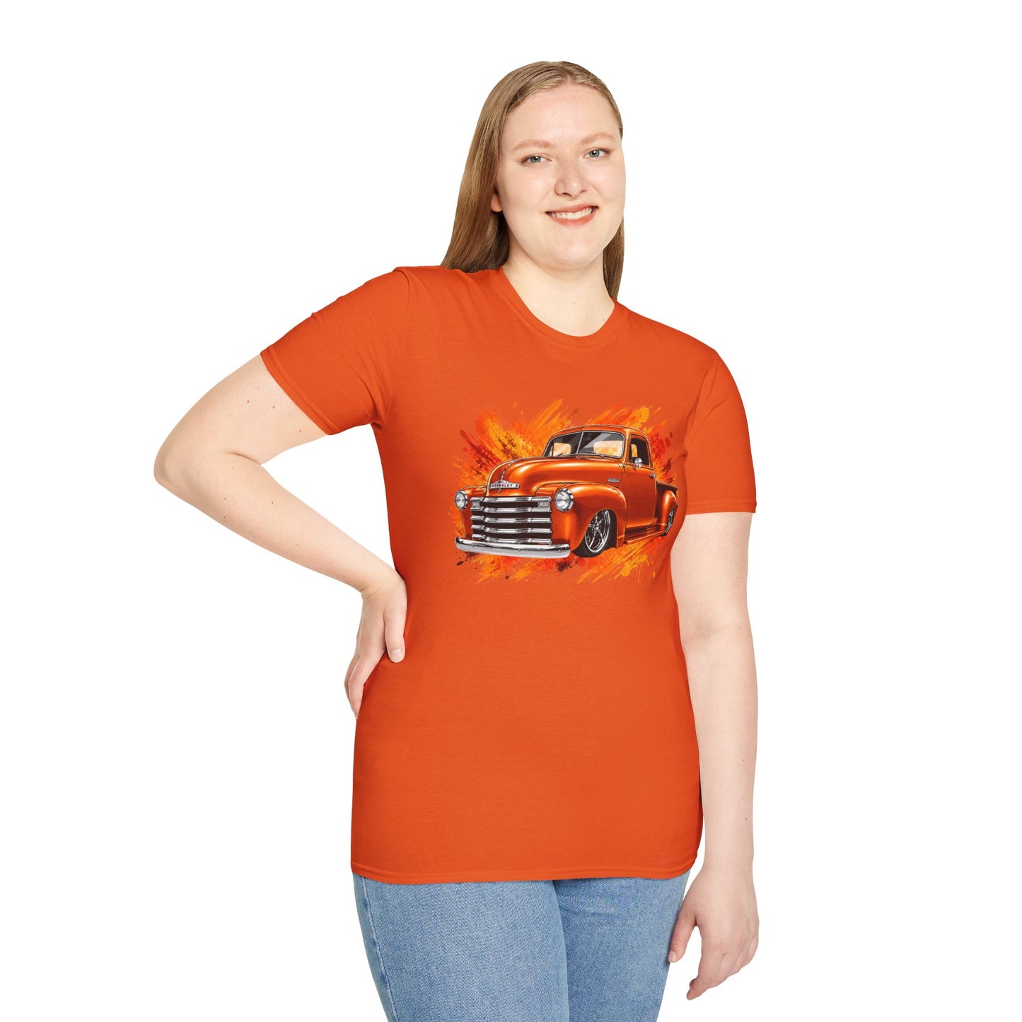 Orange Classic Truck T-Shirt, Vintage Pickup Graphic Tee, Custom Truck Shirt for Car Lovers