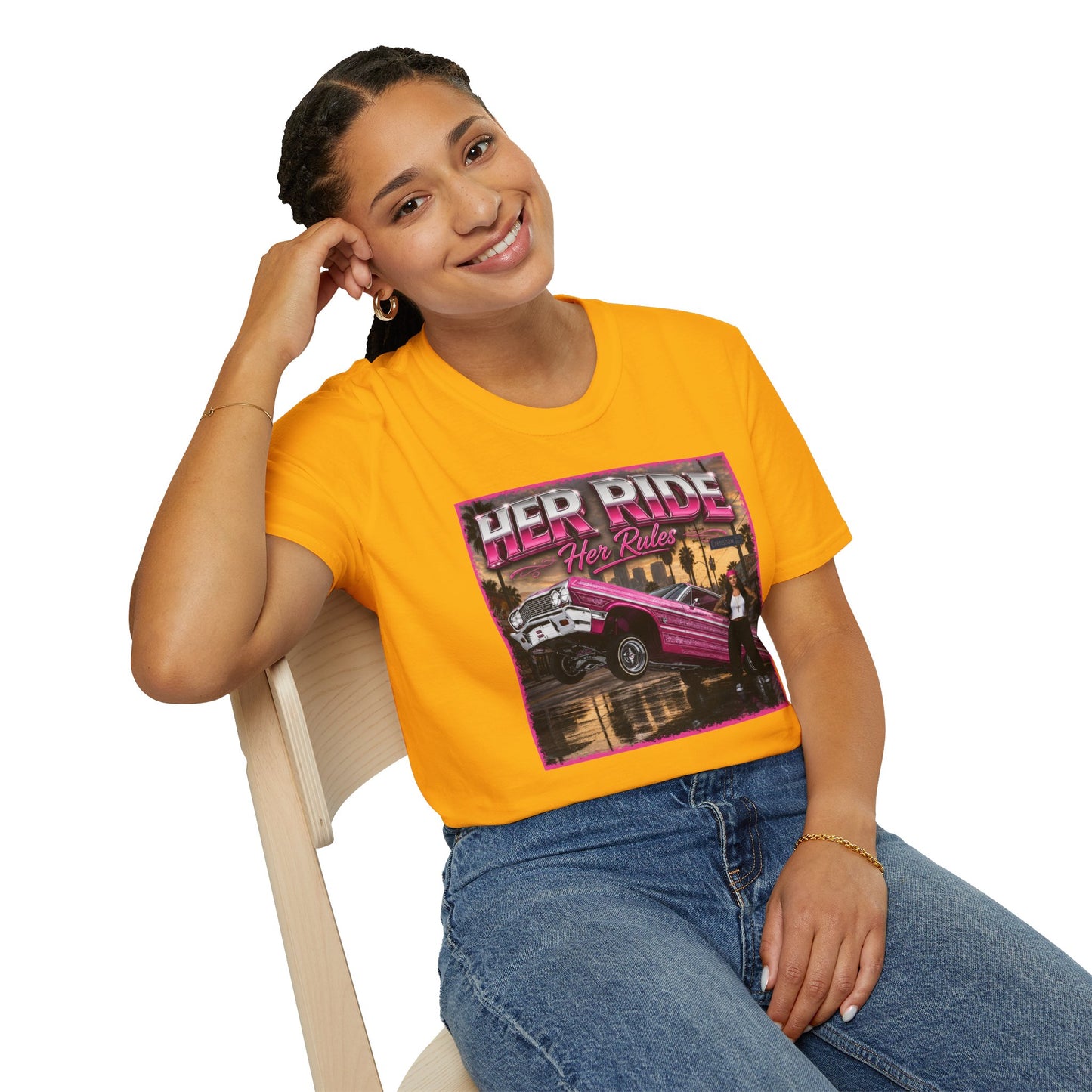 Women Lowrider Shirt, Her Ride Her Rules Tee, Pink Classic Car Graphic Shirt, Car Enthusiast Gift, Retro Auto Tee