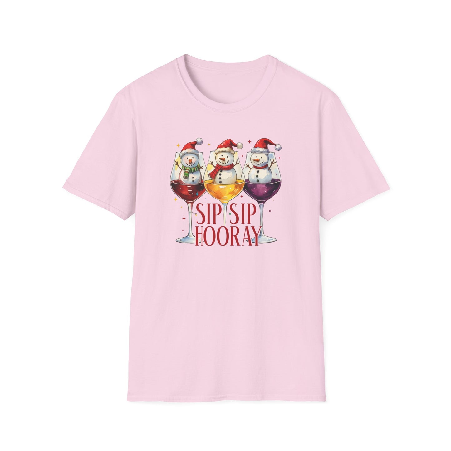 Sip Sip Hooray Christmas T-Shirt – Cute Snowman Wine Glass Holiday Tee, Funny Festive Drinking Shirt