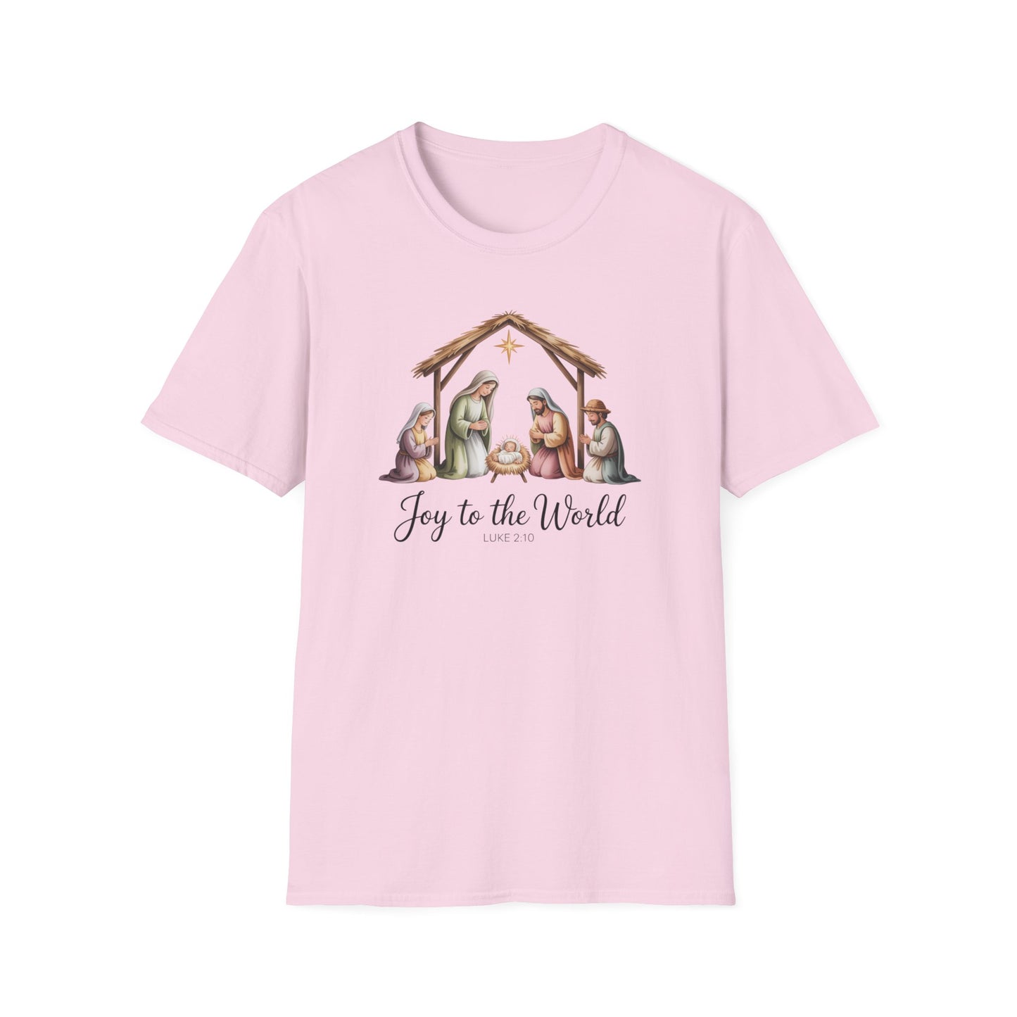 Joy to the World Nativity T-Shirt – Luke 2:10 Christmas Shirt with Holy Family, Christian Holiday Tee