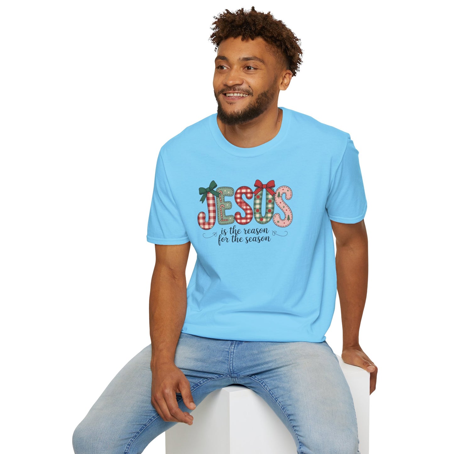 Jesus Is the Reason for the Season Christmas T-Shirt – Cute Plaid Holiday Christian Tee with Bows
