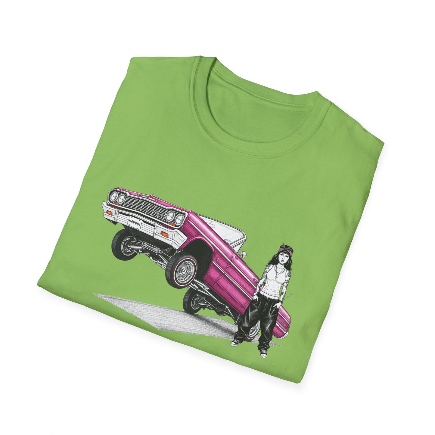 1964 Chevy Impala Hydraulics Lowrider Ink Drawing T-Shirt - Old School Hip Hop Cholo Art Tee Design - Chicano Car Club Graphic Tee