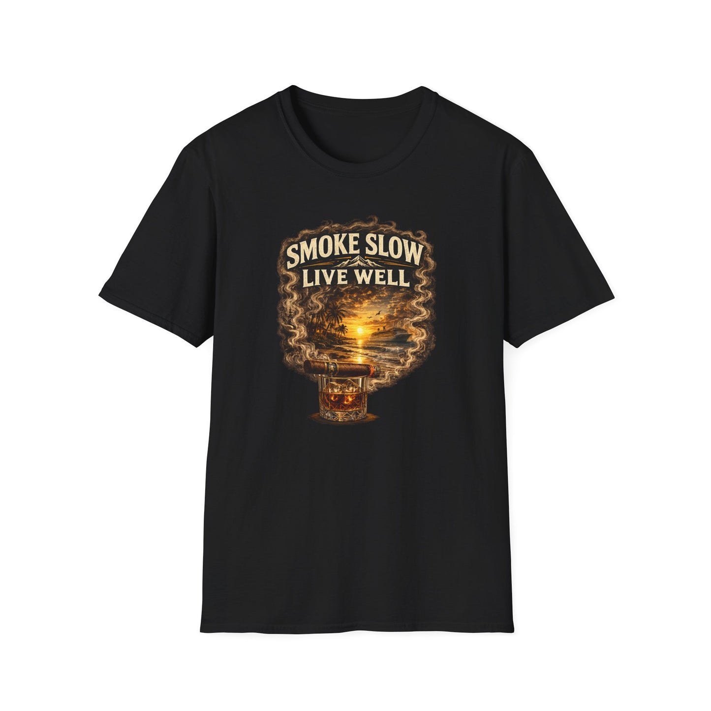 Smoke Slow Live Well Yacht T-Shirt – Cigar, Whiskey & Coastal Luxury Tee