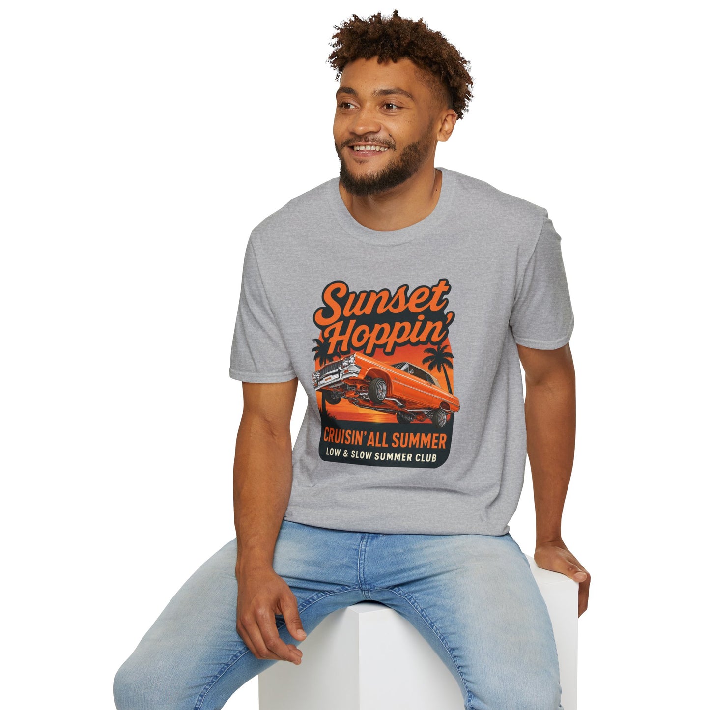 Lowrider Summer Shirt, Sunset Hoppin Tee, Cruisin All Summer Graphic Shirt, Low and Slow Car Tee, Unisex Car Lover Gift