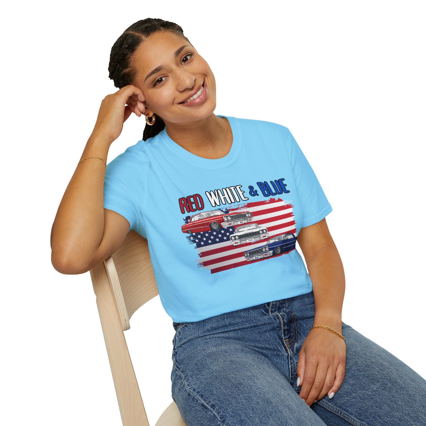 Patriotic Lowrider Shirt, Red White and Blue Car Tee, Classic Car Shirt, 4th of July Car Lover Gift, Unisex Auto Tee