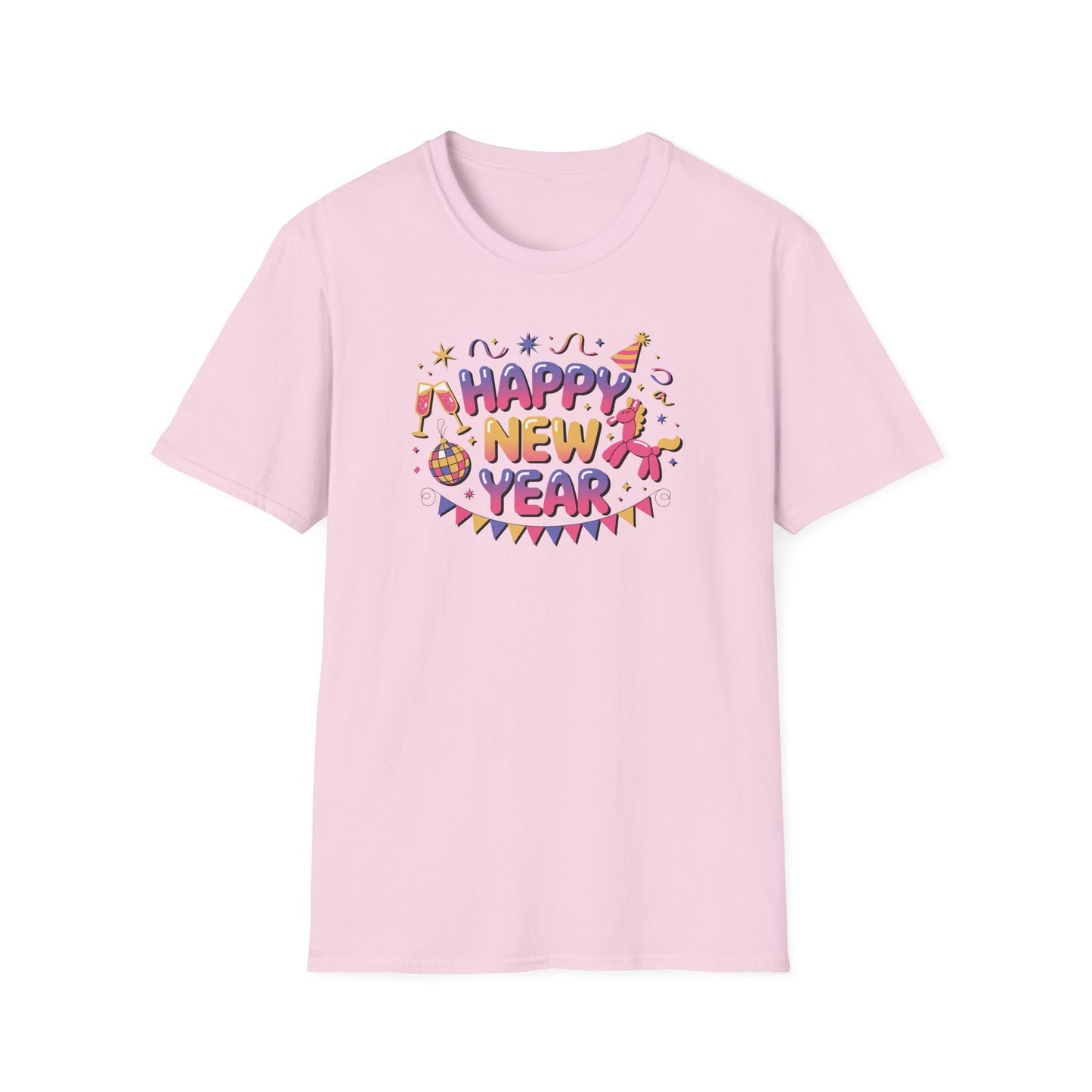 Happy New Year 2026 T-Shirt – Cute Colorful New Year Shirt, Fun Party Celebration Graphic Tee, Balloon Animal & Champagne NYE 2026 Top