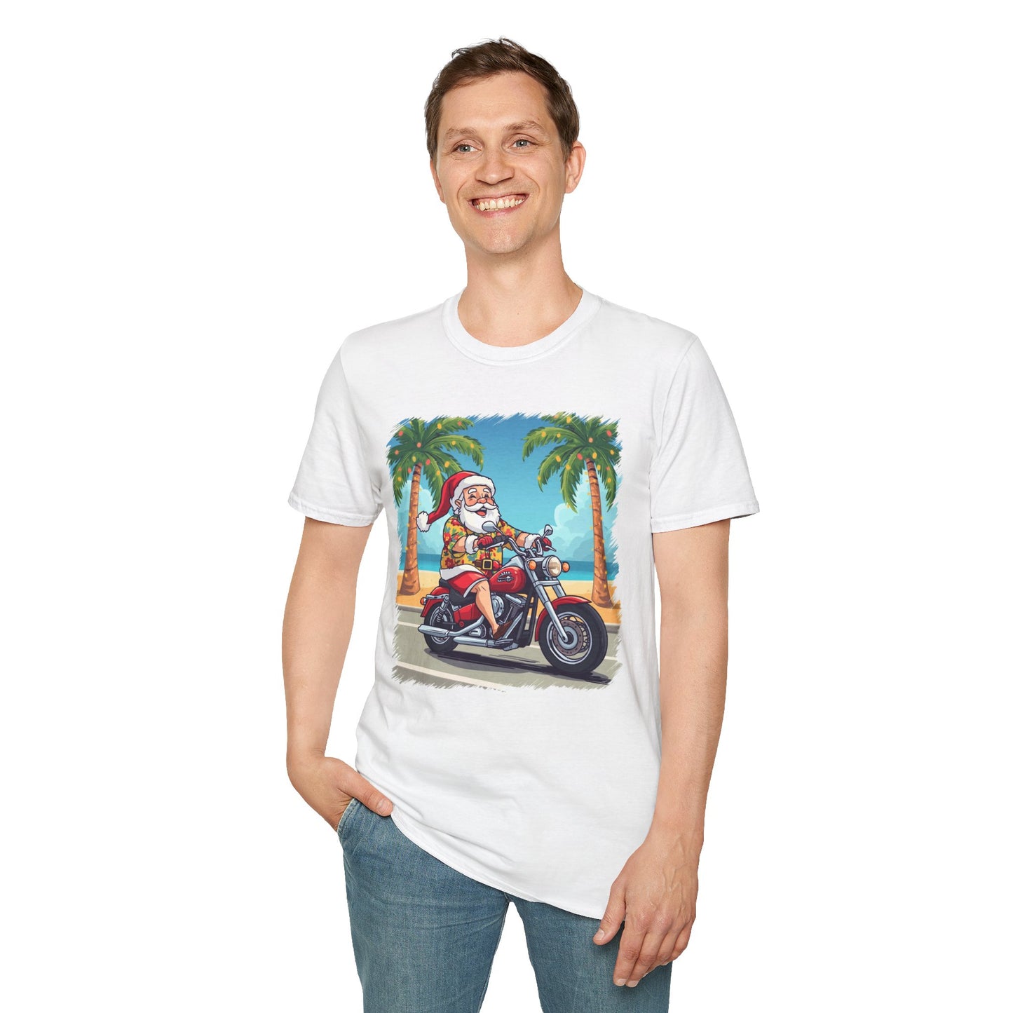 Tropical Santa riding a motorcycle shirt, Family Christmas Shirts, Christmas T Shirt, Holiday Shirt, Cute Xmas Shirt for the family, Holiday Gift