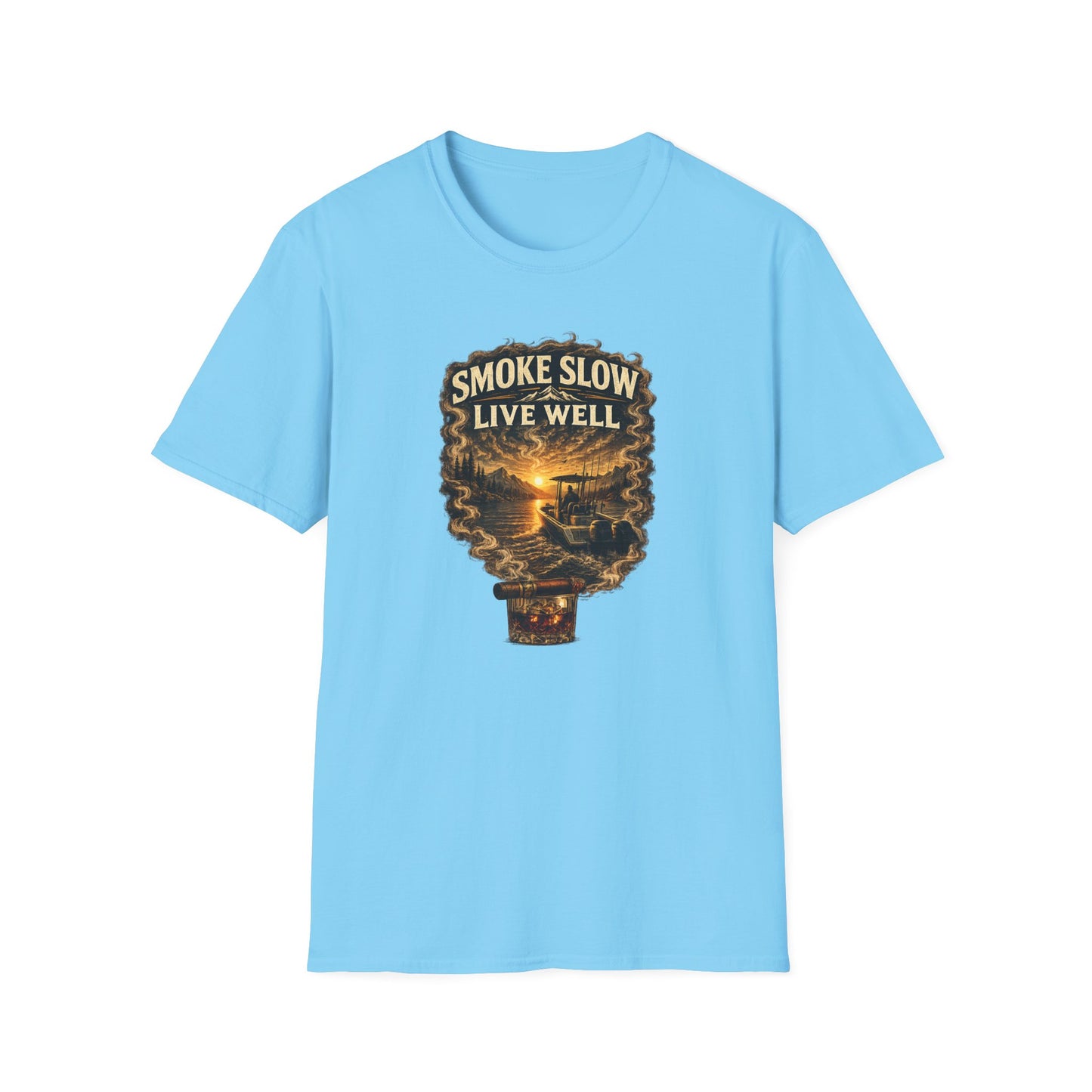 Smoke Slow Live Well Fishing T-Shirt – Cigar, Whiskey & Angler Lifestyle Tee