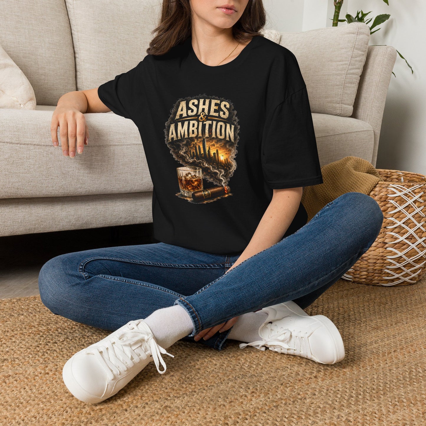 Ashes & Ambition Cigar T-Shirt – Whiskey, Success & Hustle Lifestyle Tee